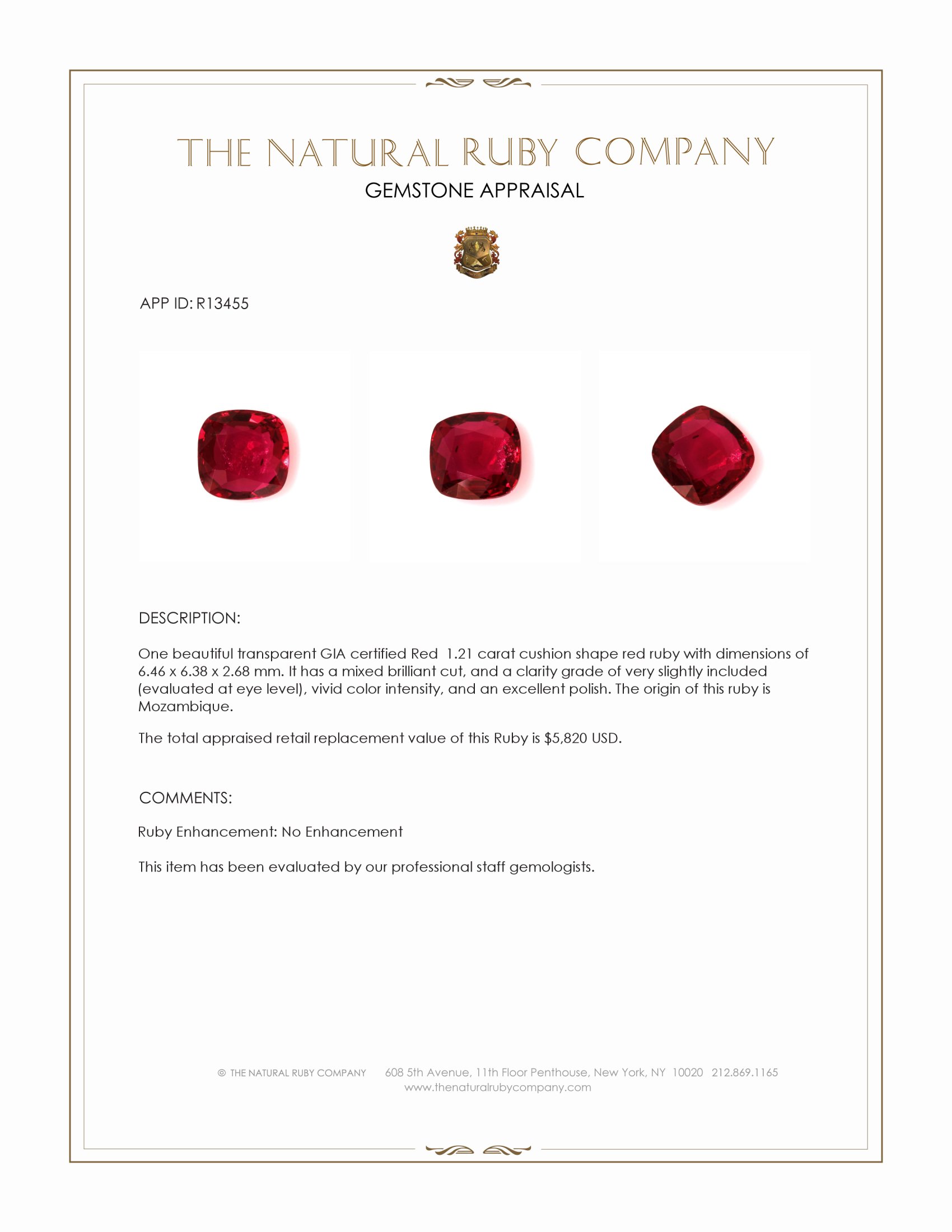 1.21 Ct. Ruby from Mozambique