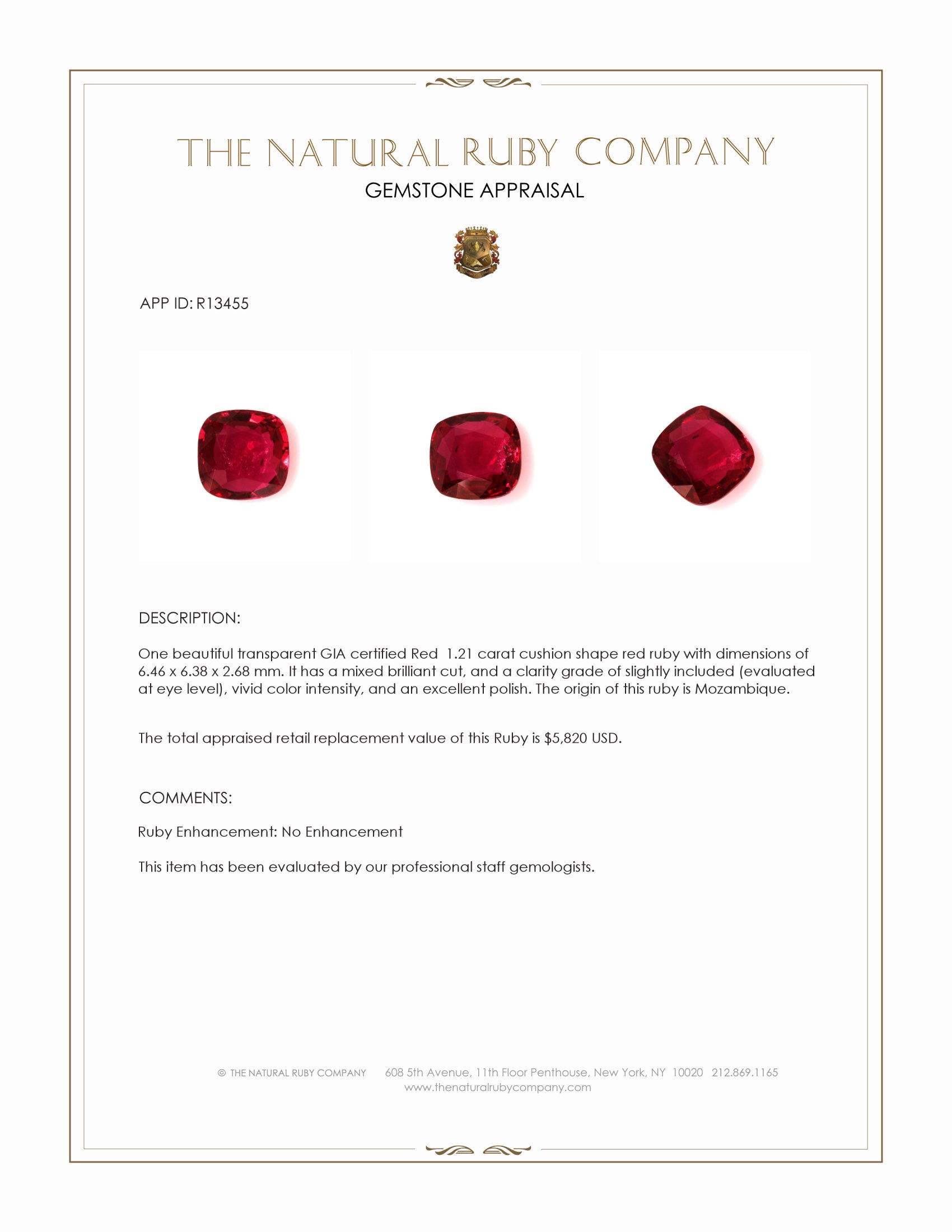 1.21 Ct. Ruby from Mozambique
