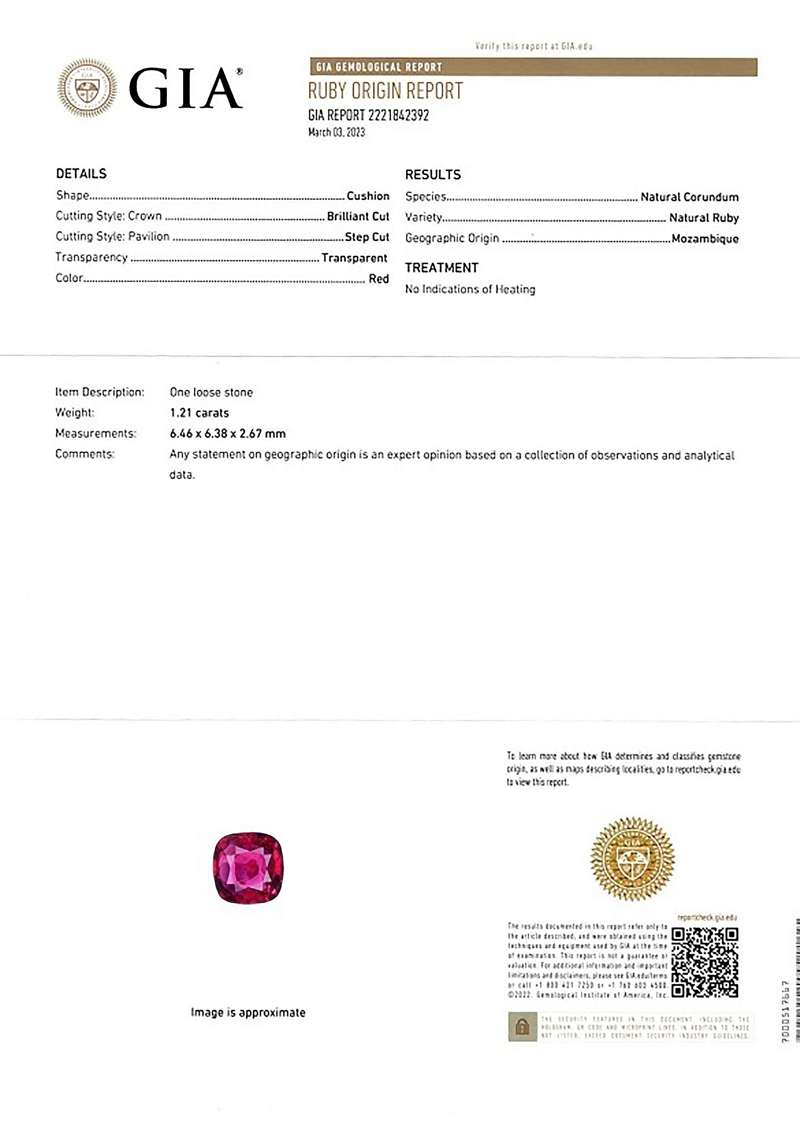 1.21 Ct. Ruby from Mozambique
