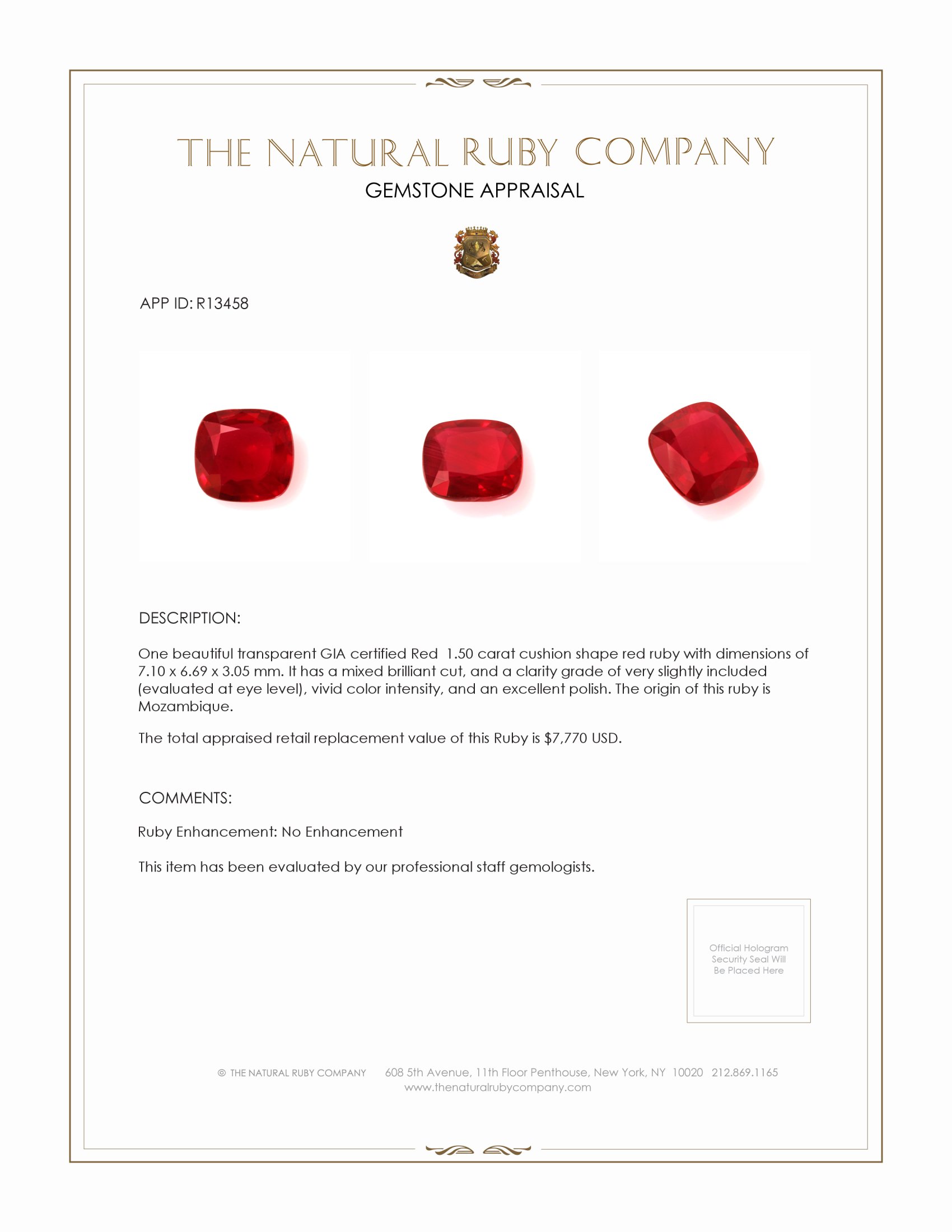 1.50 Ct. Ruby from Mozambique