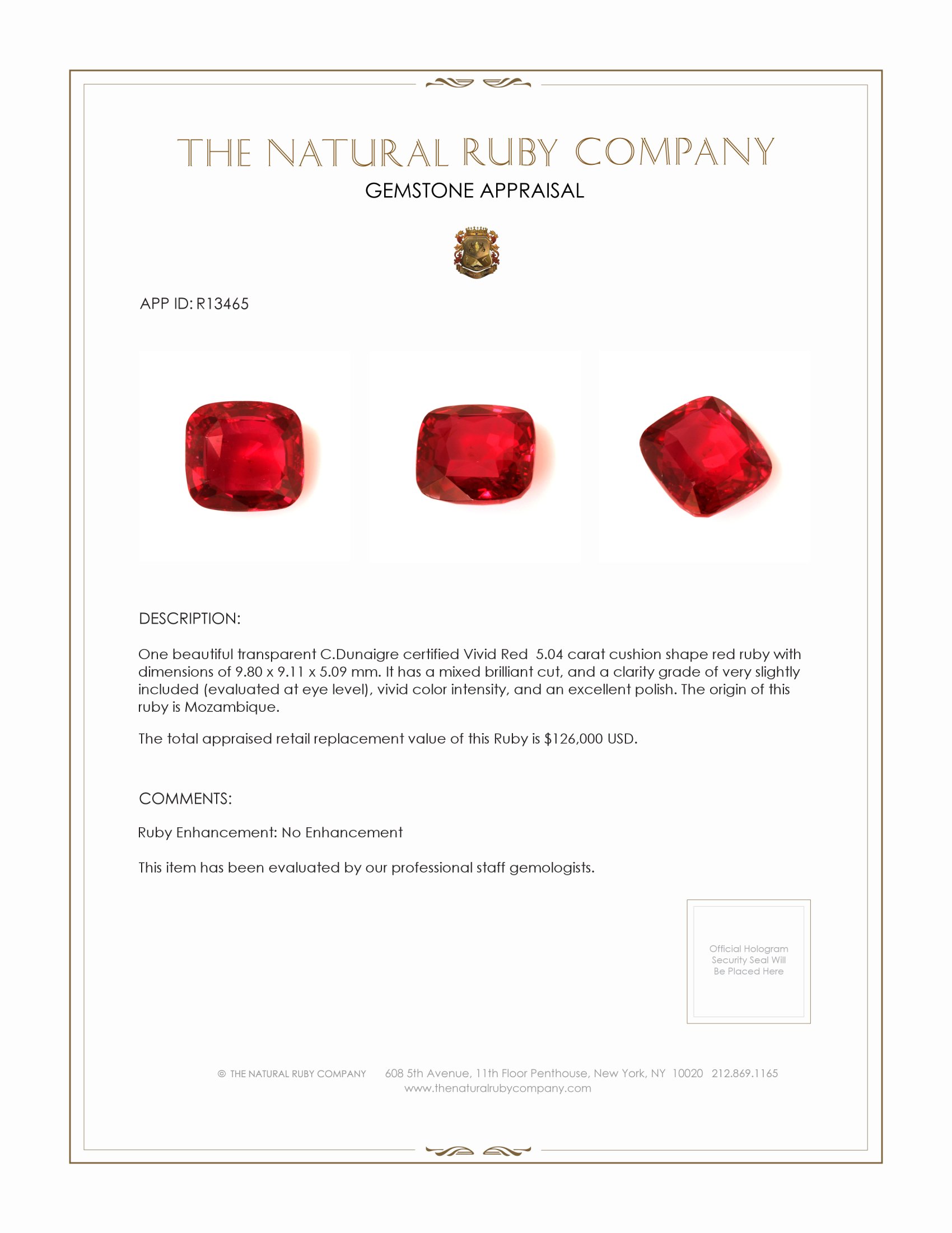 5.04 Ct. Ruby from Mozambique