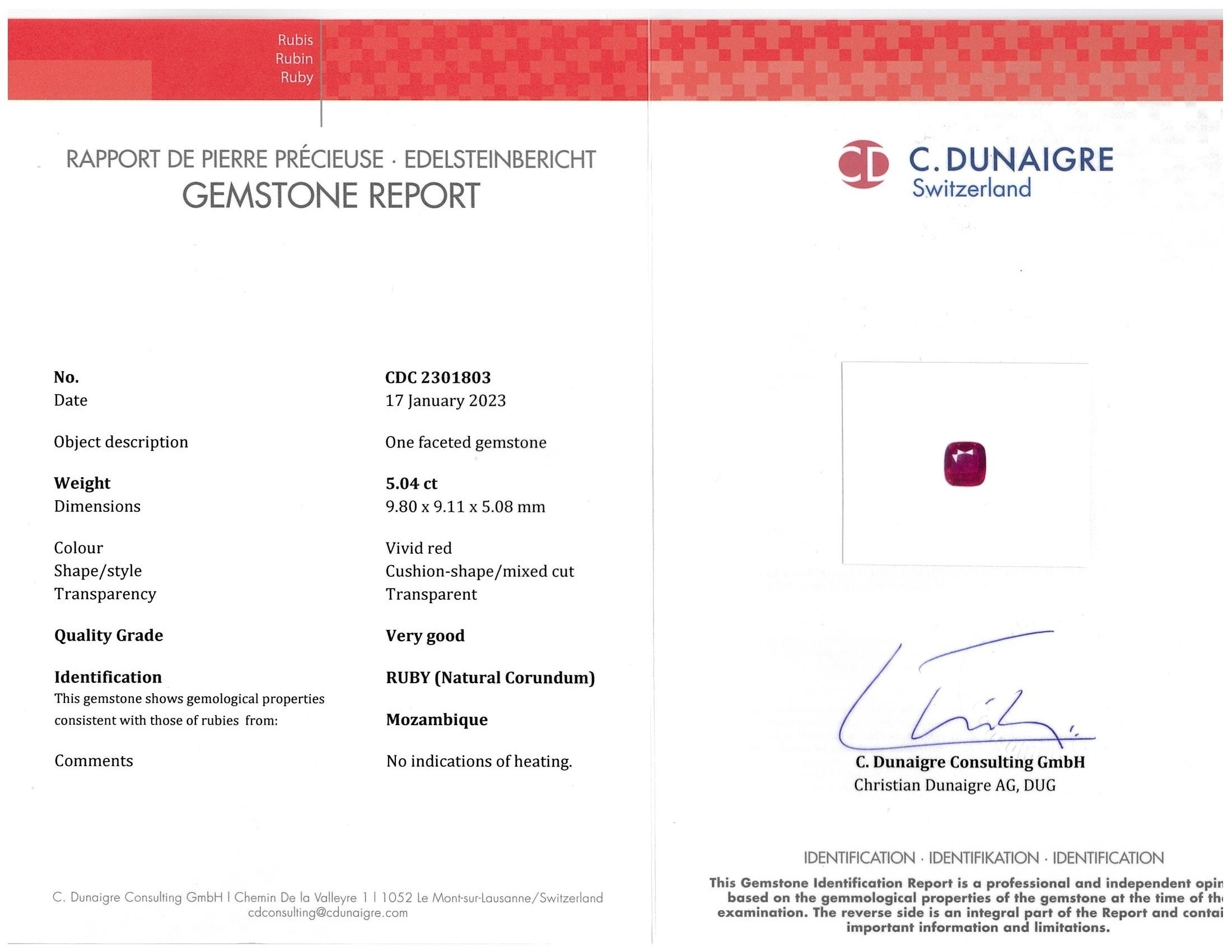 5.04 Ct. Ruby from Mozambique