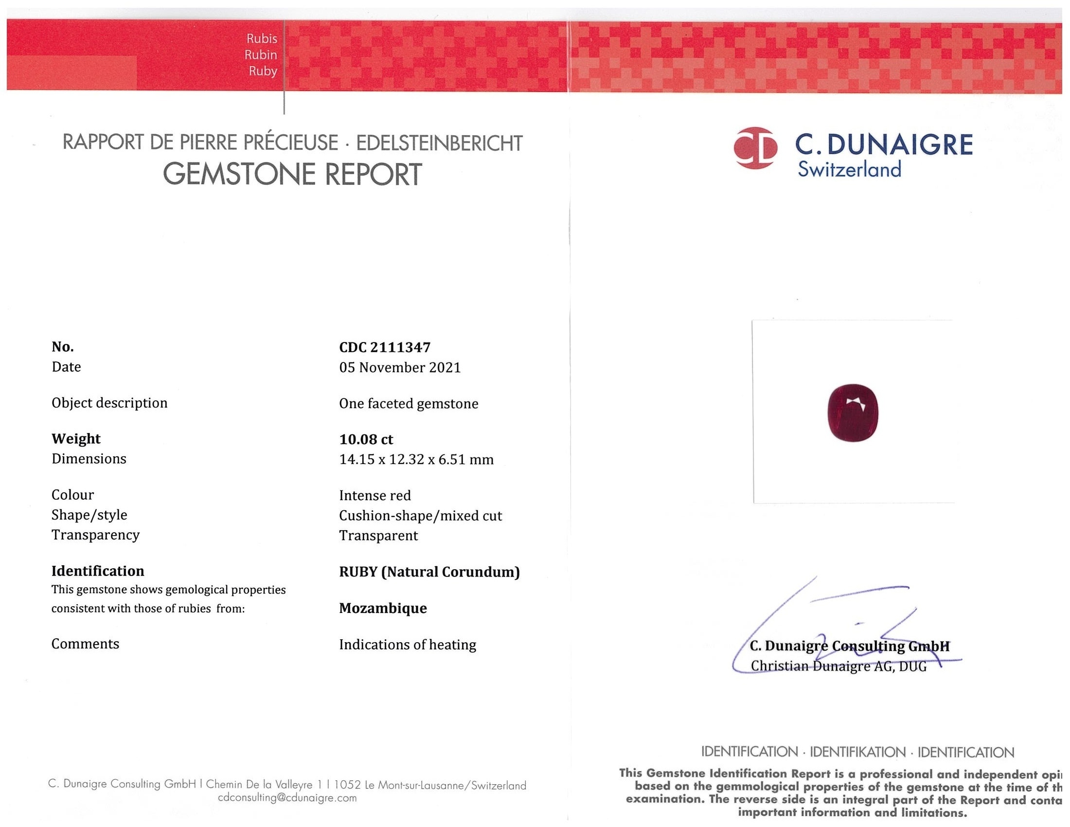 10.08 Ct. Ruby from Mozambique