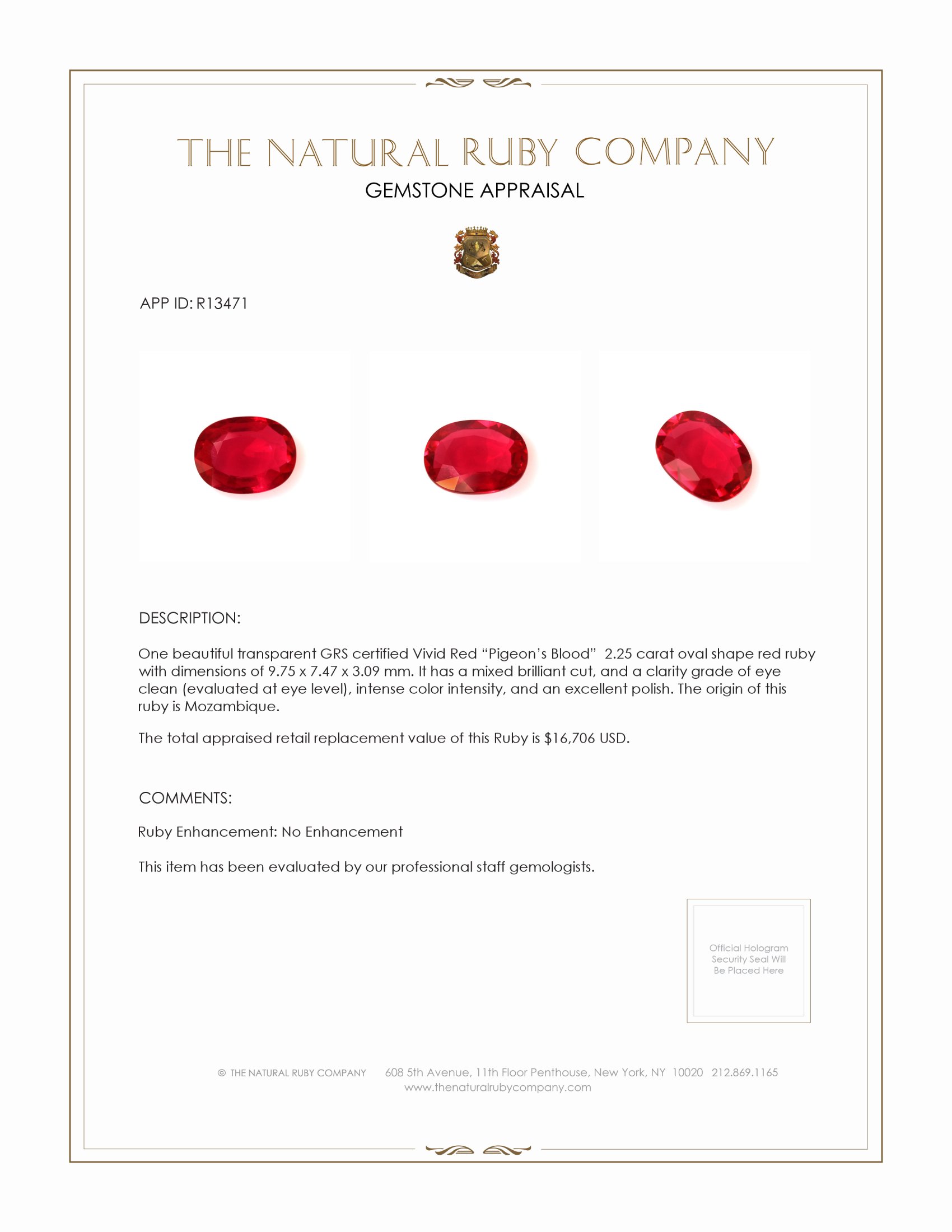 2.25 Ct. Ruby from Mozambique