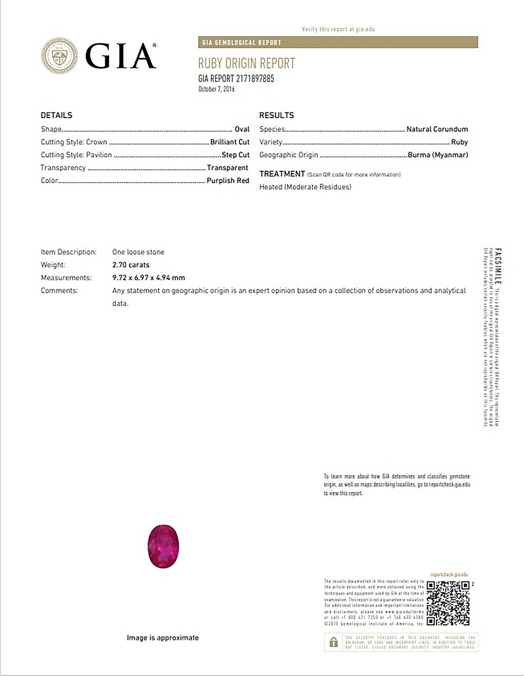 2.70 Ct. Purplish Red Ruby from Burma (Myanmar)