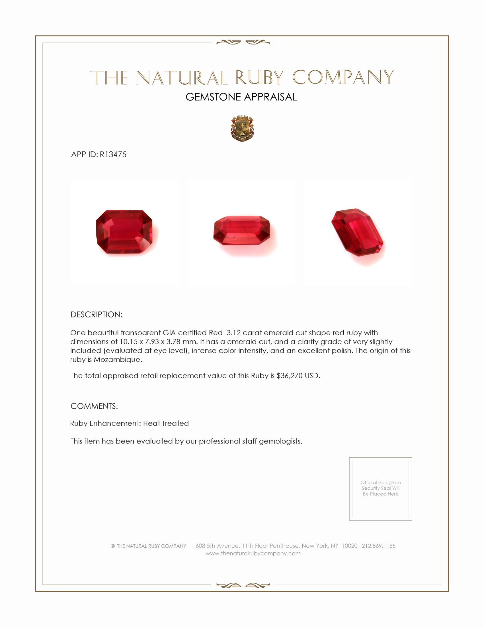 3.12 Ct. Ruby from Mozambique