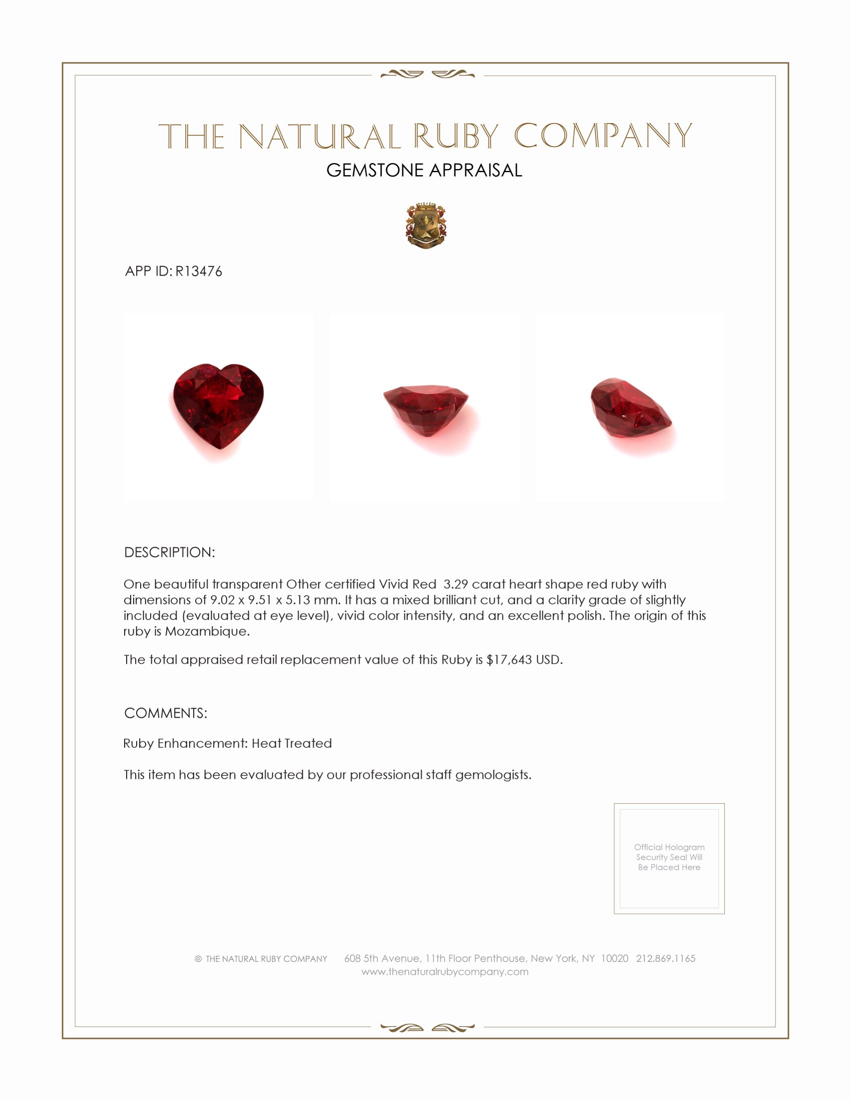 3.29 Ct. Ruby from Mozambique