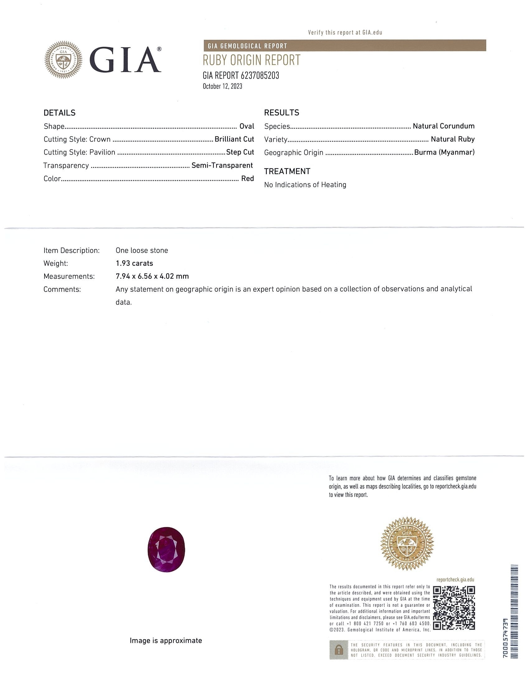 1.93 Ct. Purplish Red Ruby from Burma (Myanmar)