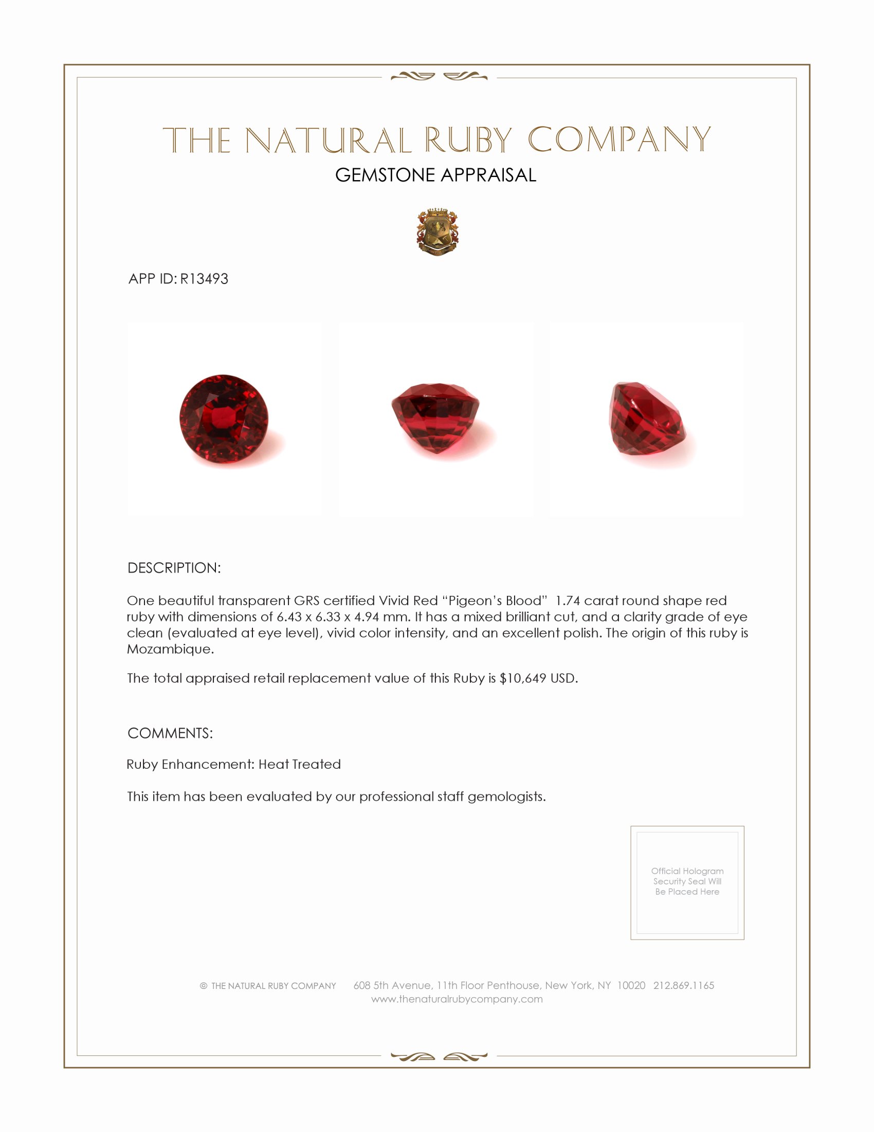 1.74 Ct. Ruby from Mozambique