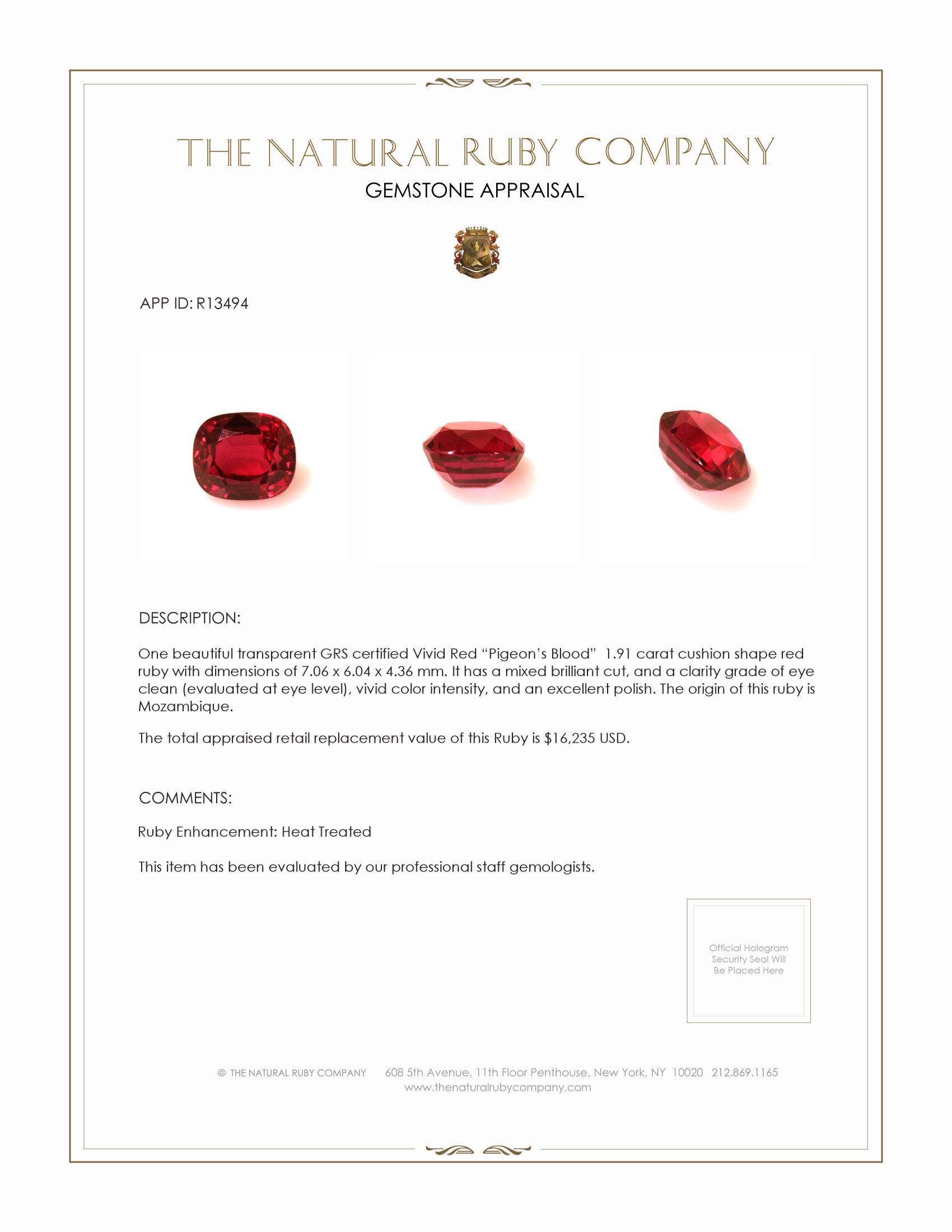 1.91 Ct. Ruby from Mozambique
