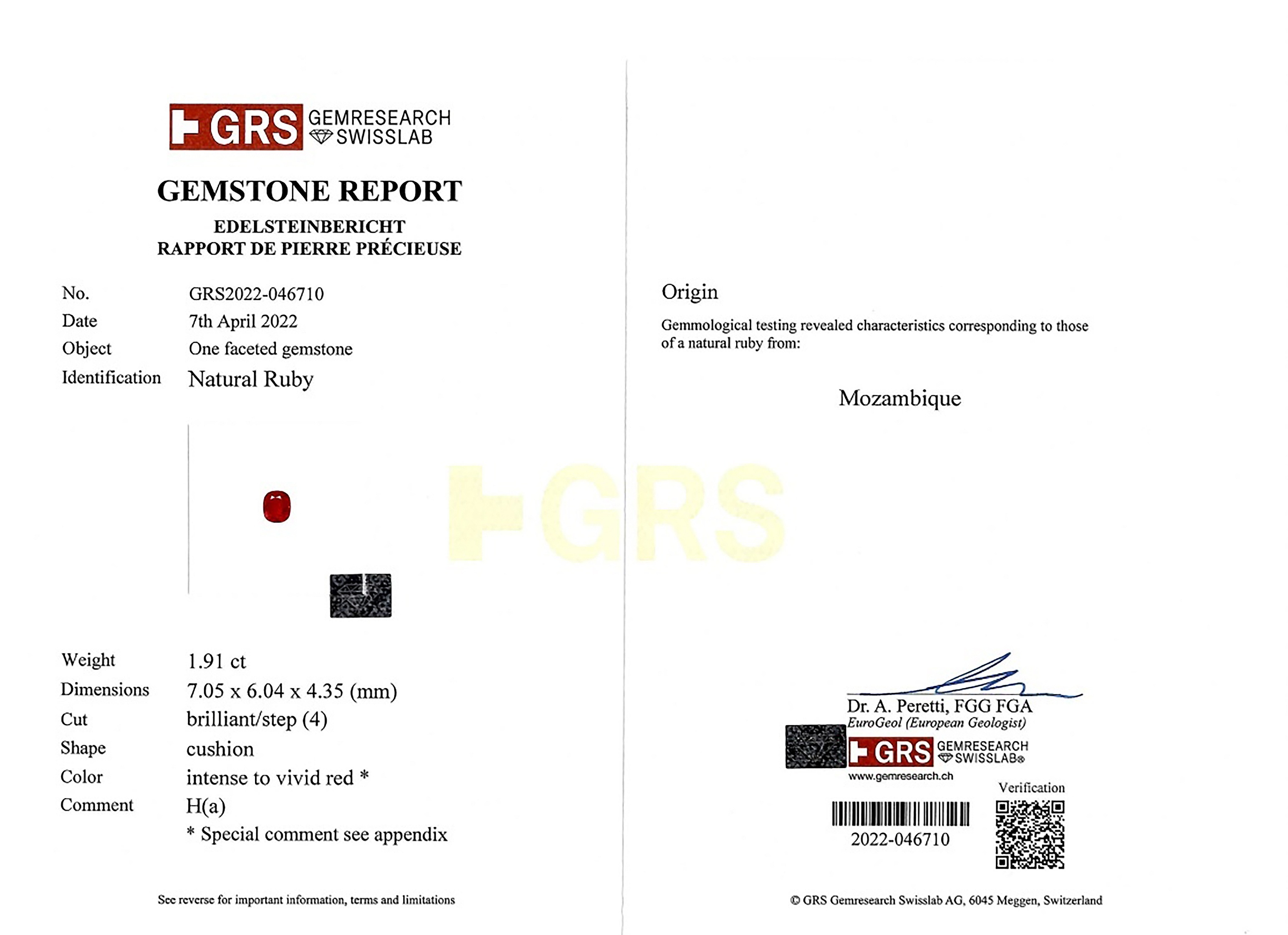 1.91 Ct. Ruby from Mozambique