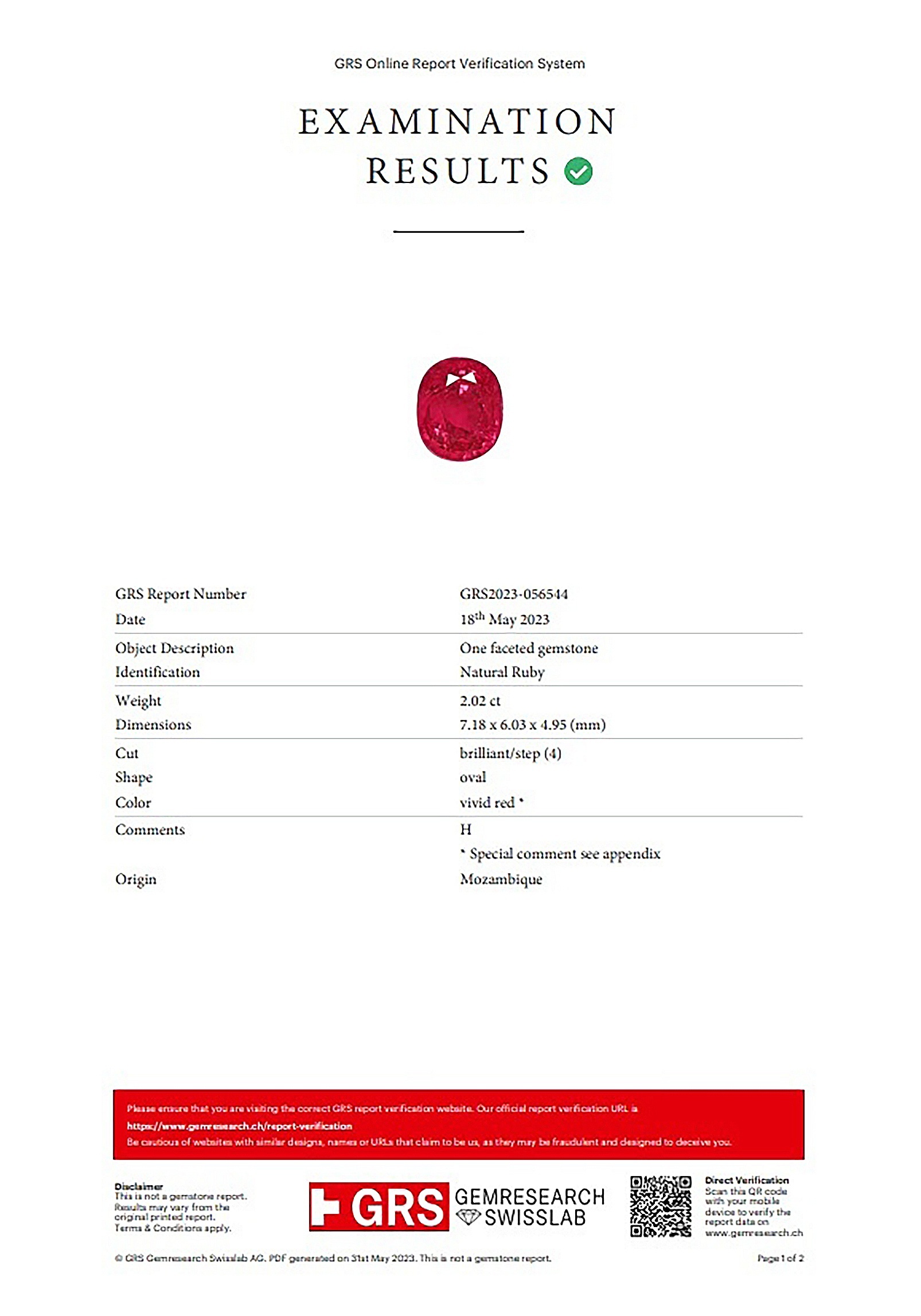 2.02 Ct. Ruby from Mozambique