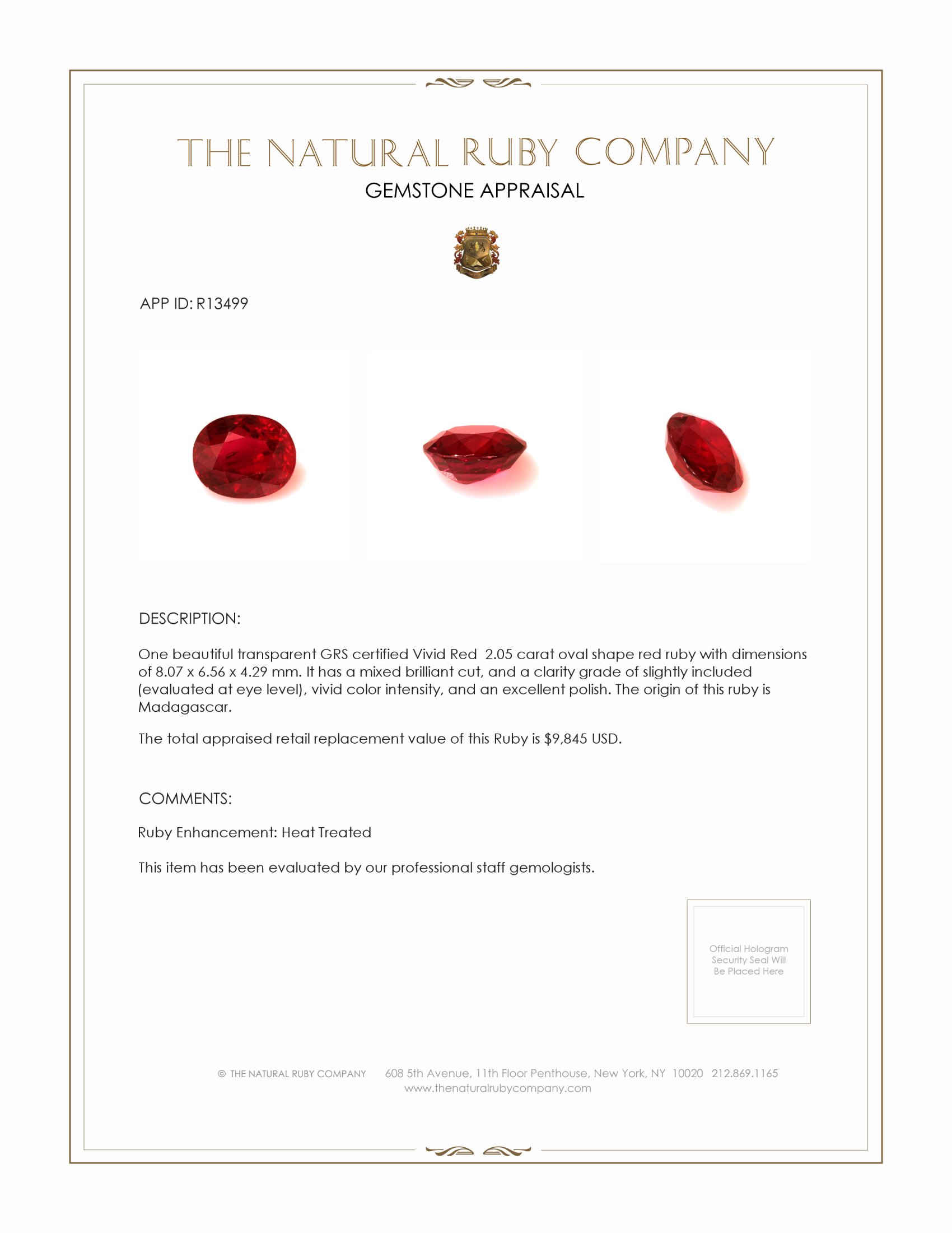 2.05 Ct. Ruby from Madagascar