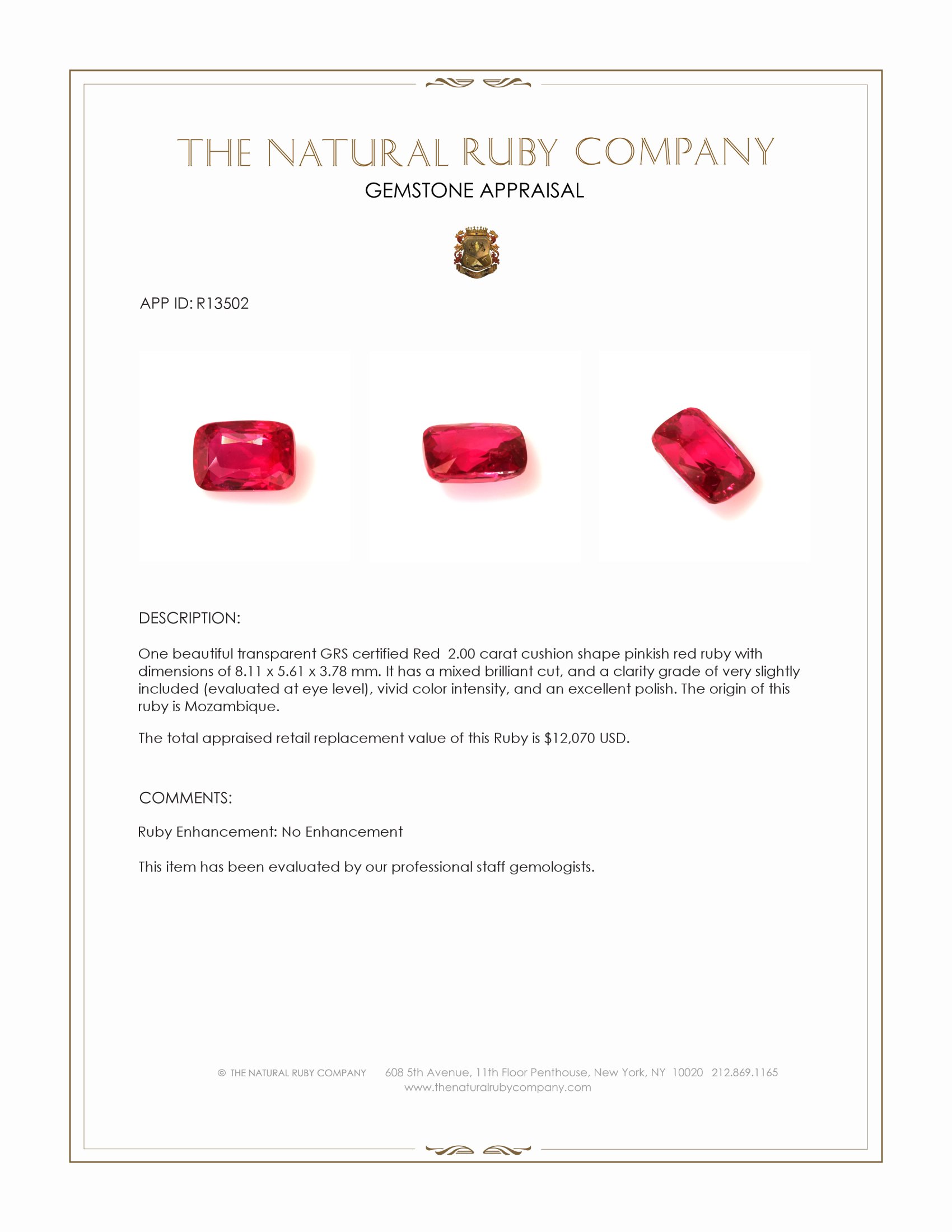 2.00 Ct. Pinkish Red Ruby from Mozambique