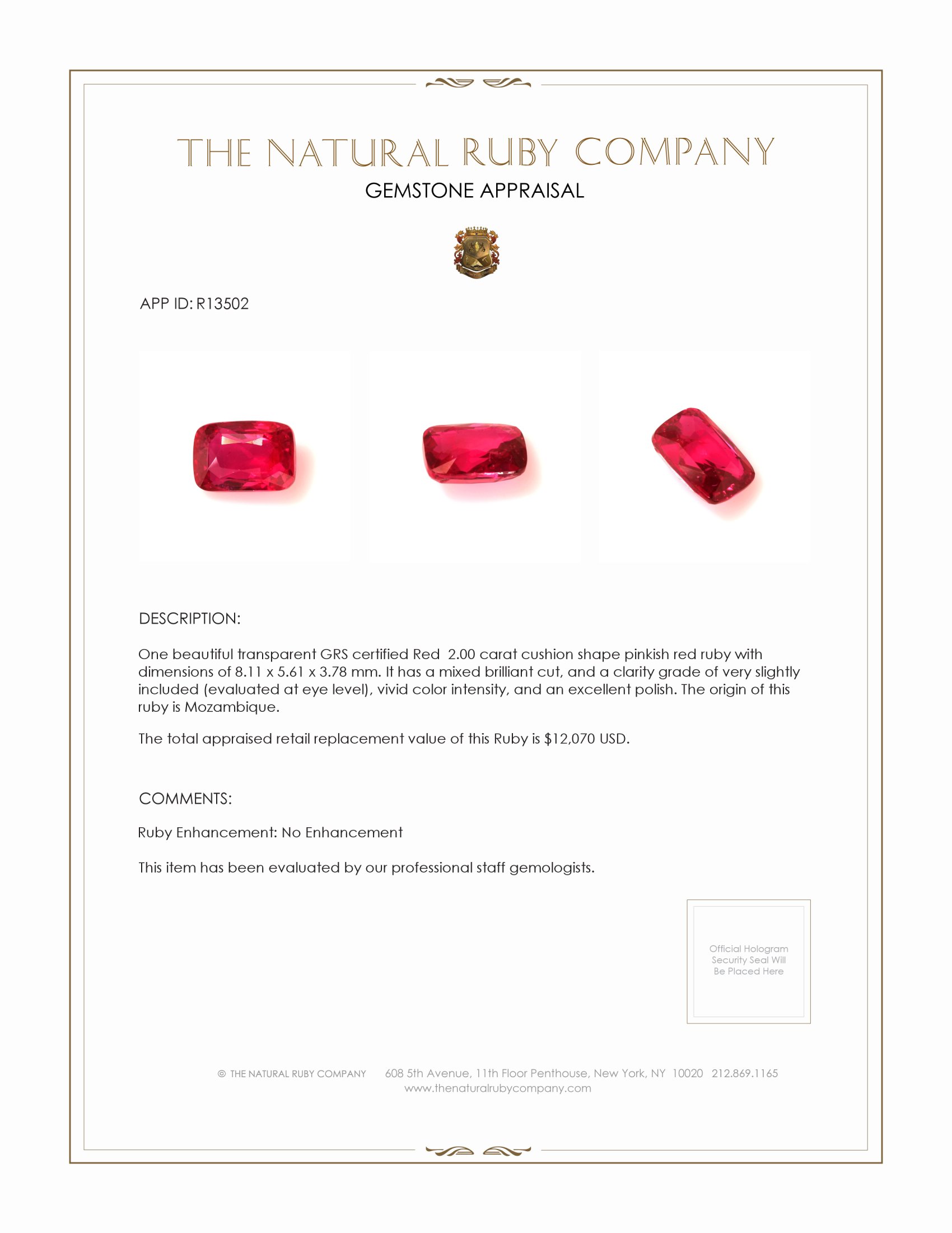 2.00 Ct. Ruby from Mozambique