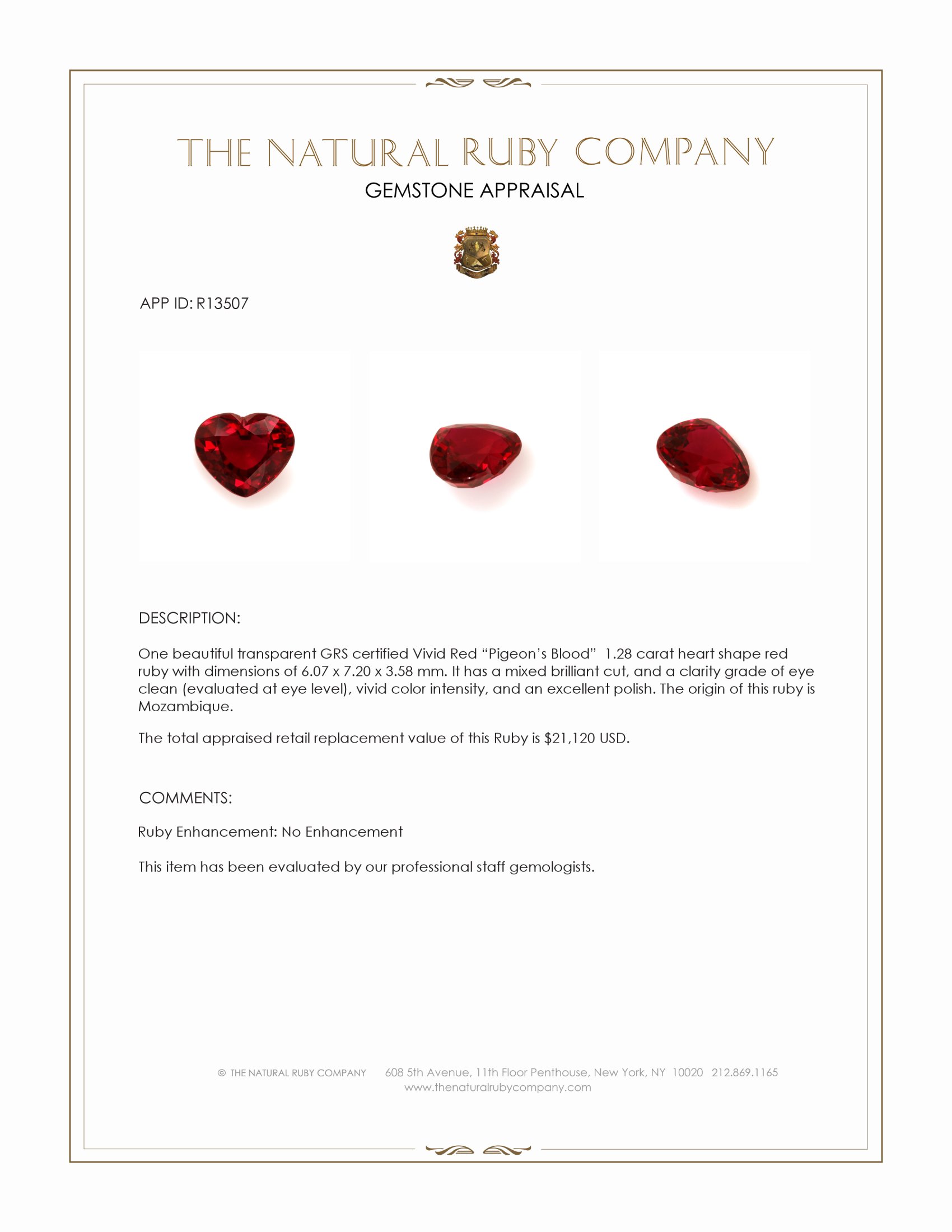 1.28 Ct. Ruby from Mozambique