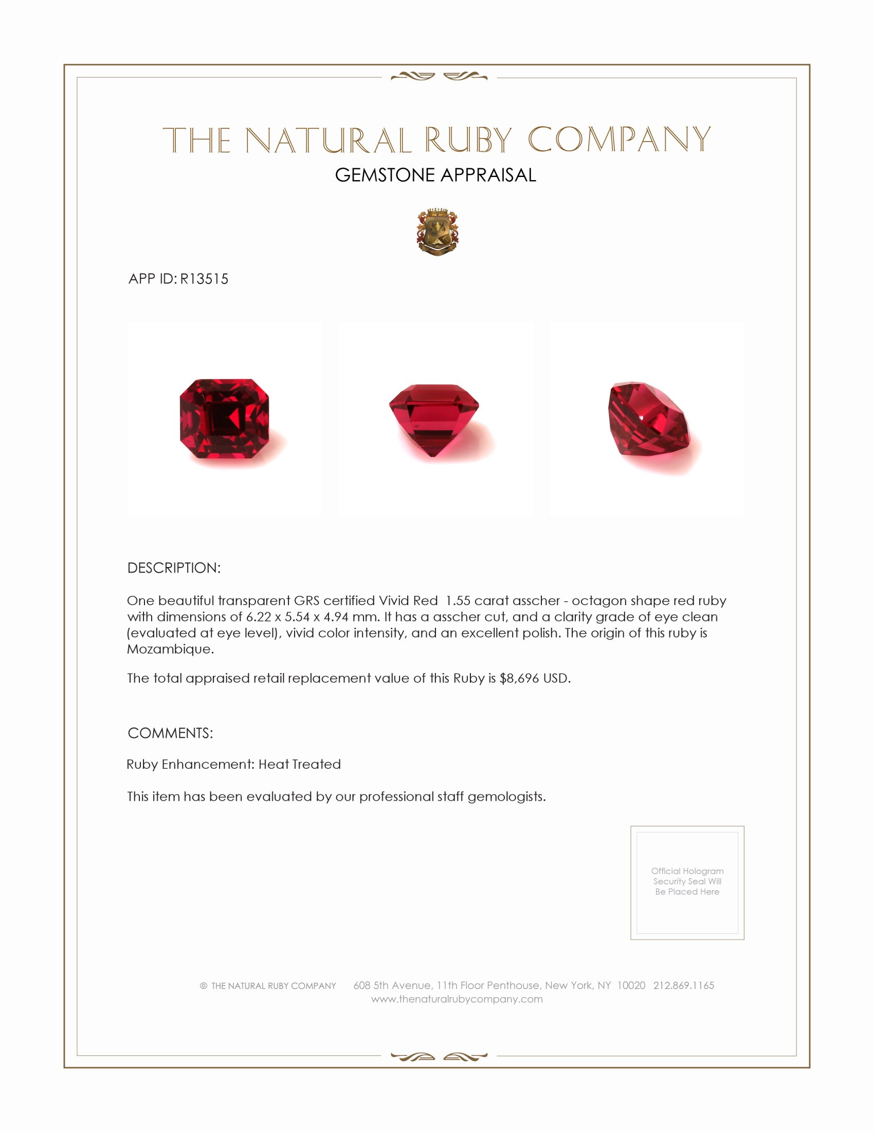 1.55 Ct. Ruby from Mozambique
