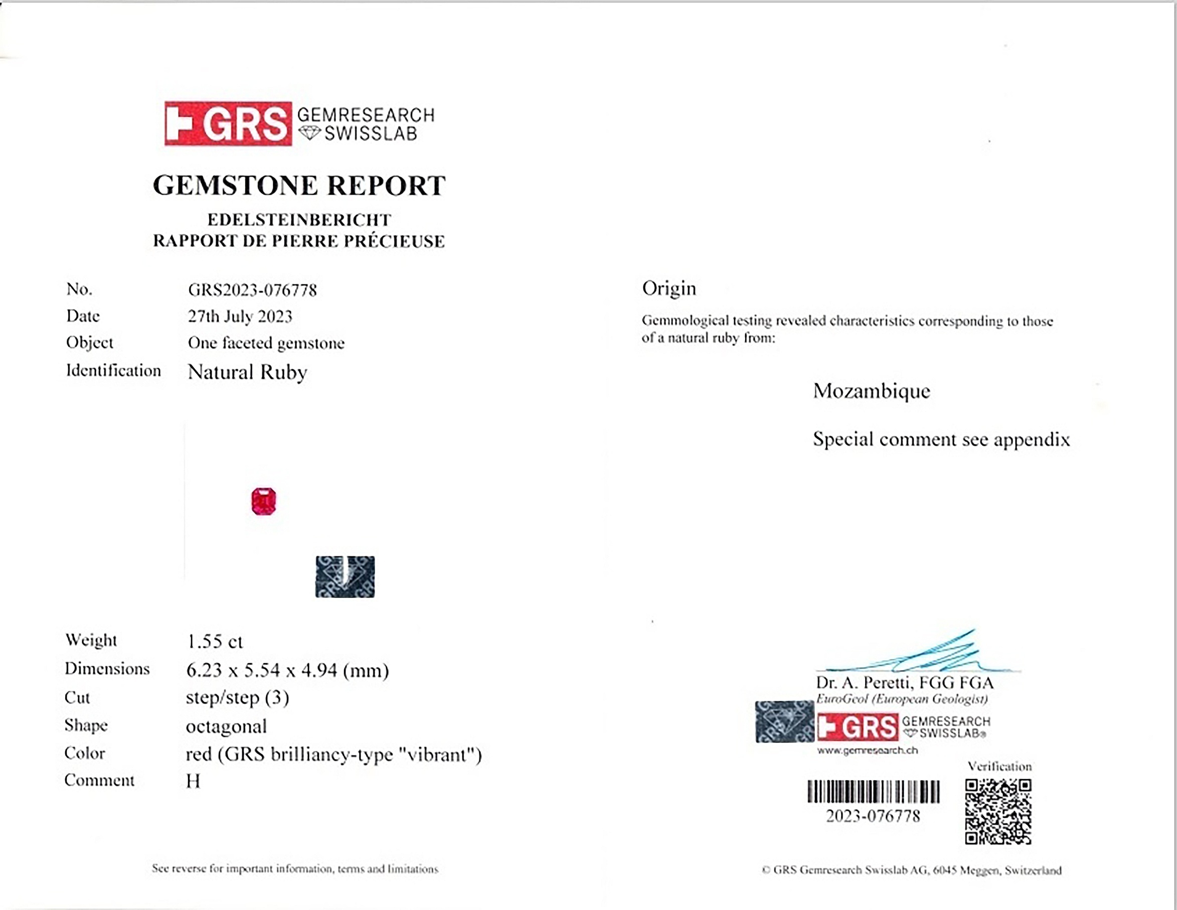 1.55 Ct. Ruby from Mozambique