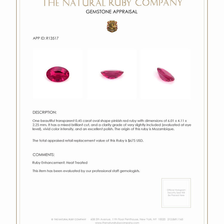 0.45 Ct. Ruby from Mozambique