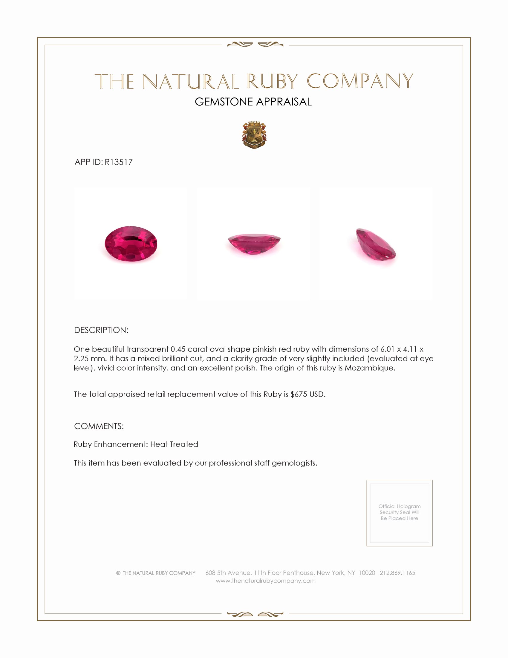 0.45 Ct. Ruby from Mozambique