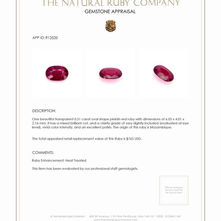 0.51 Ct. Ruby from Mozambique