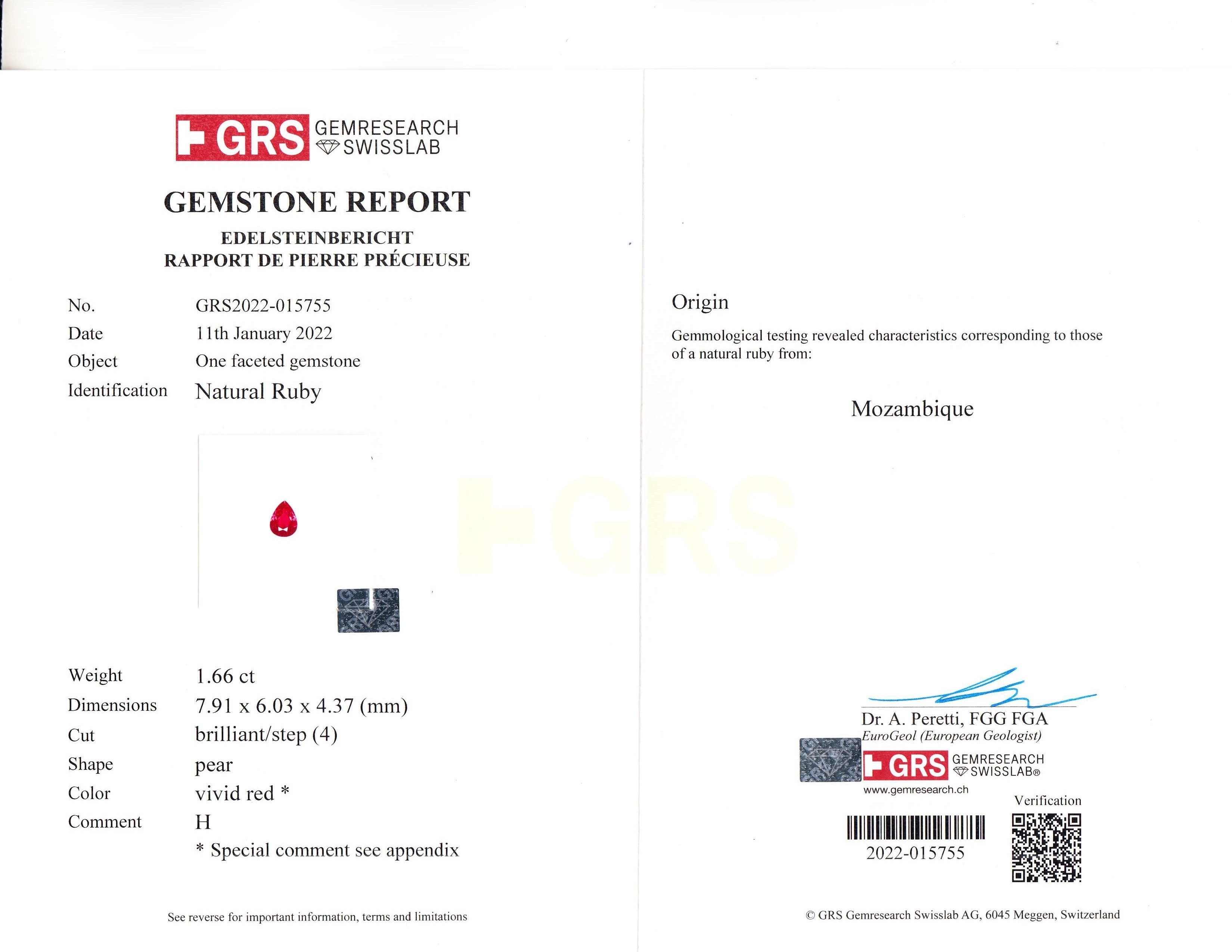 1.66 Ct. Ruby from Mozambique