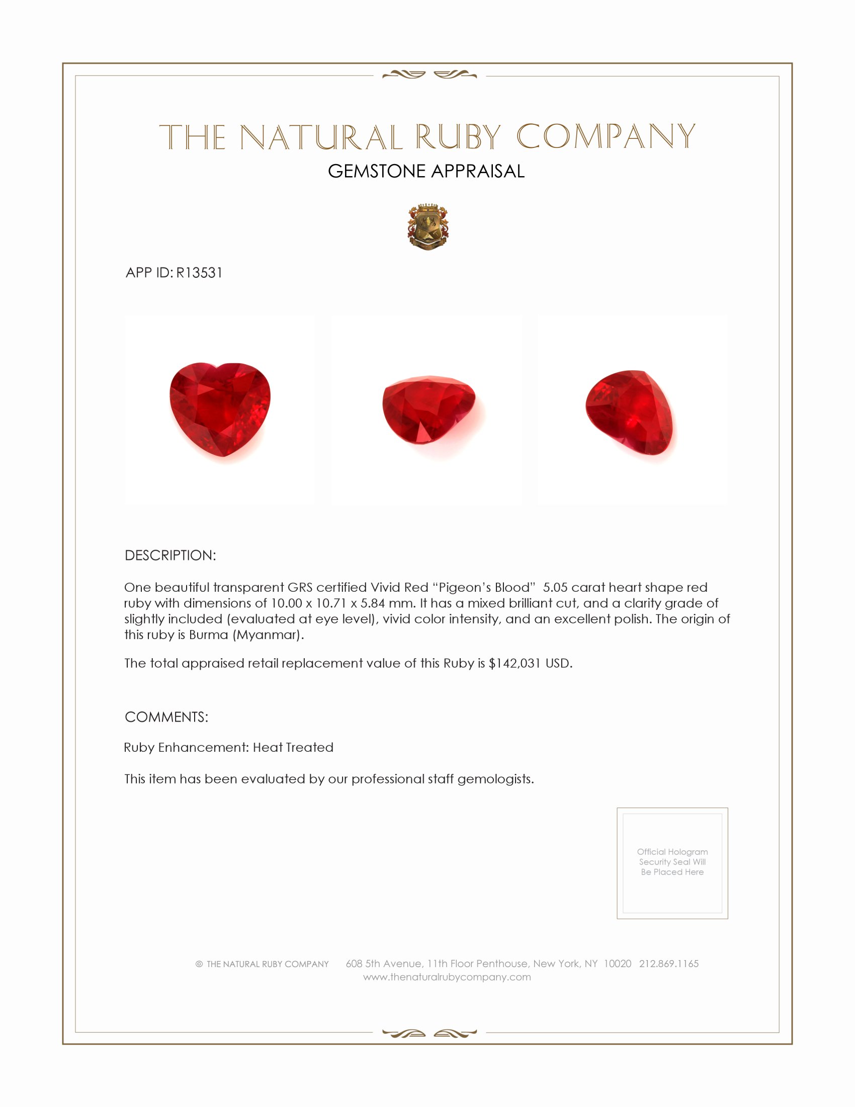 5.05 Ct. Ruby from Burma (Myanmar)