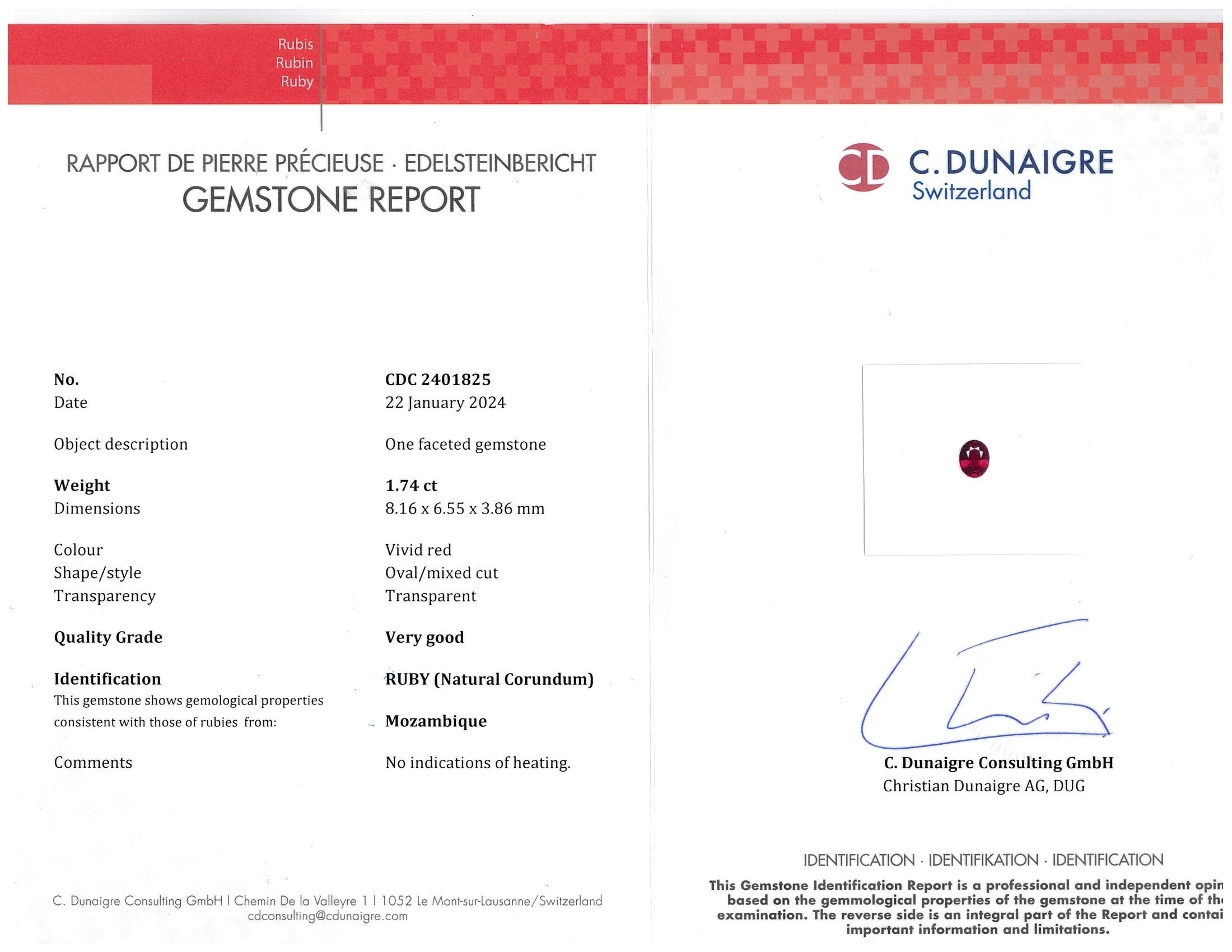 1.75 Ct. Ruby from Mozambique