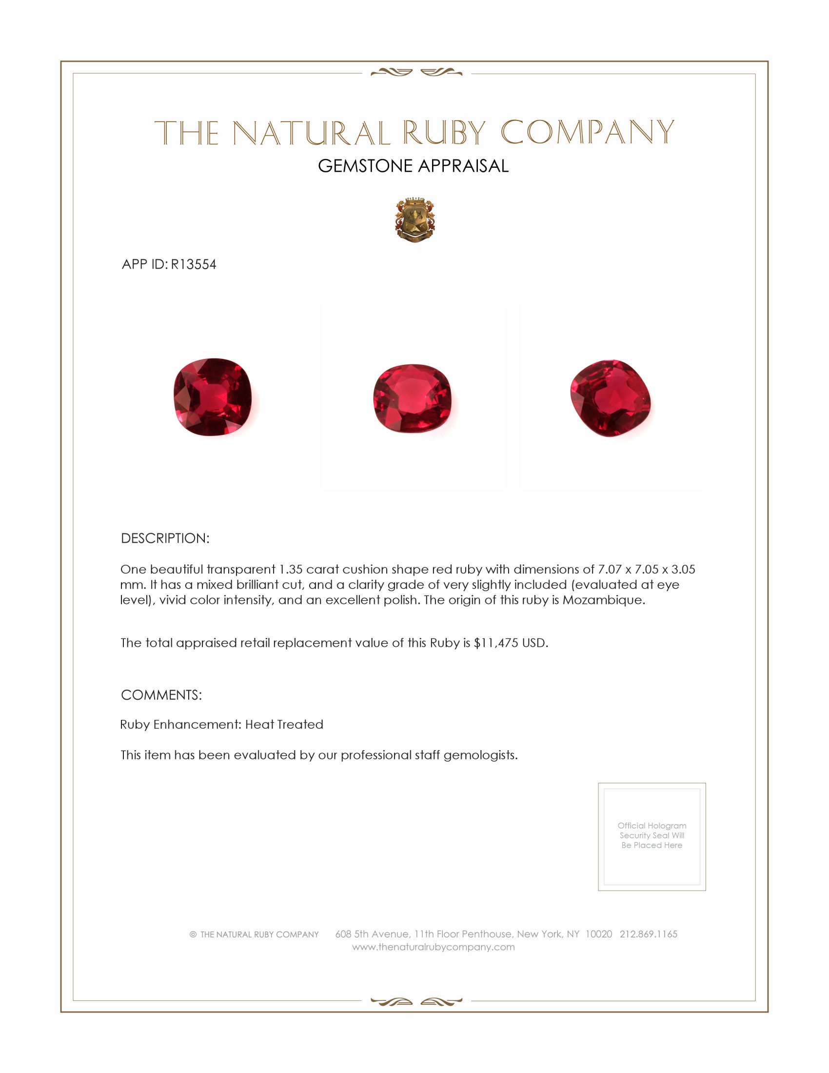 1.35 Ct. Ruby from Mozambique