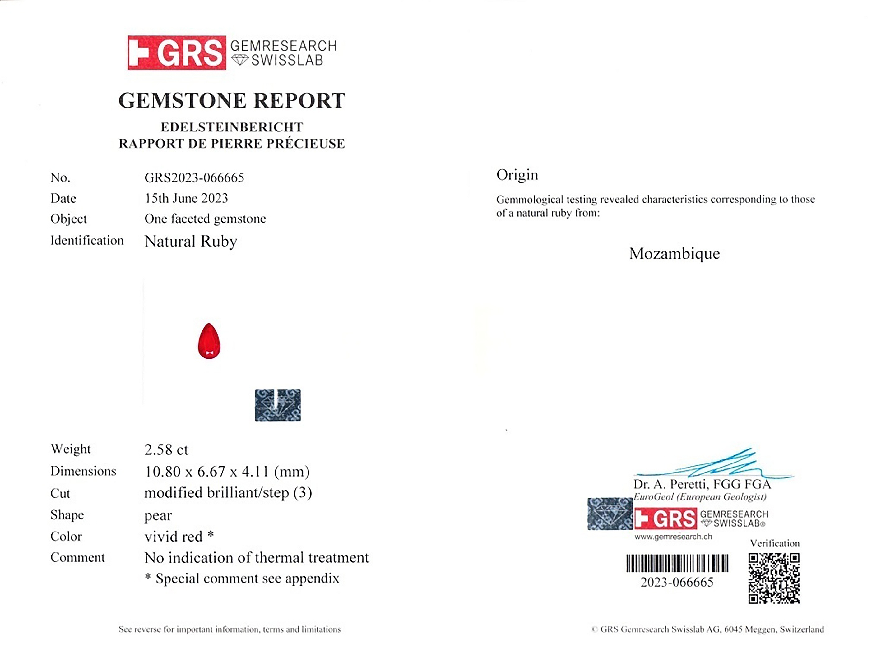 2.58 Ct. Ruby from Mozambique