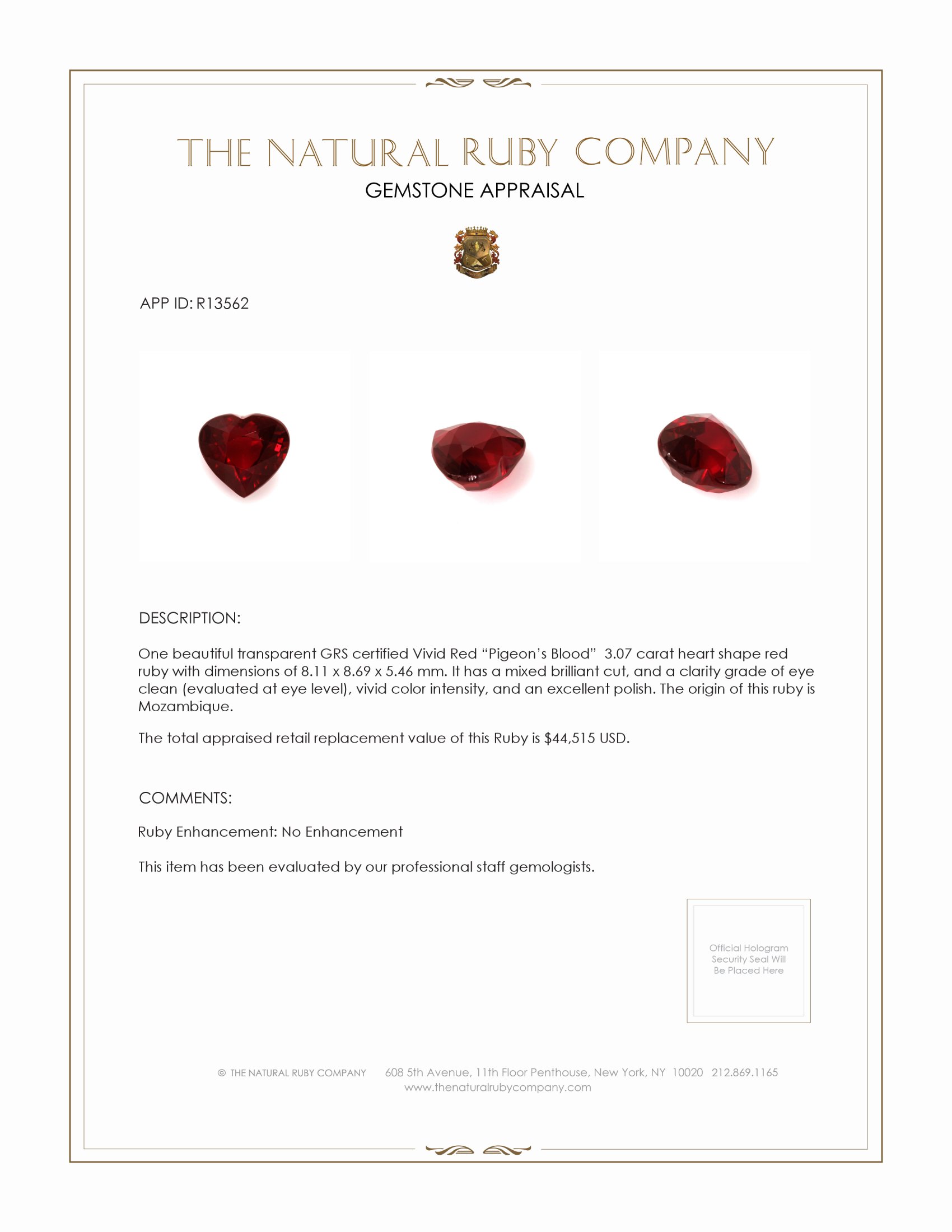 3.07 Ct. Ruby from Mozambique