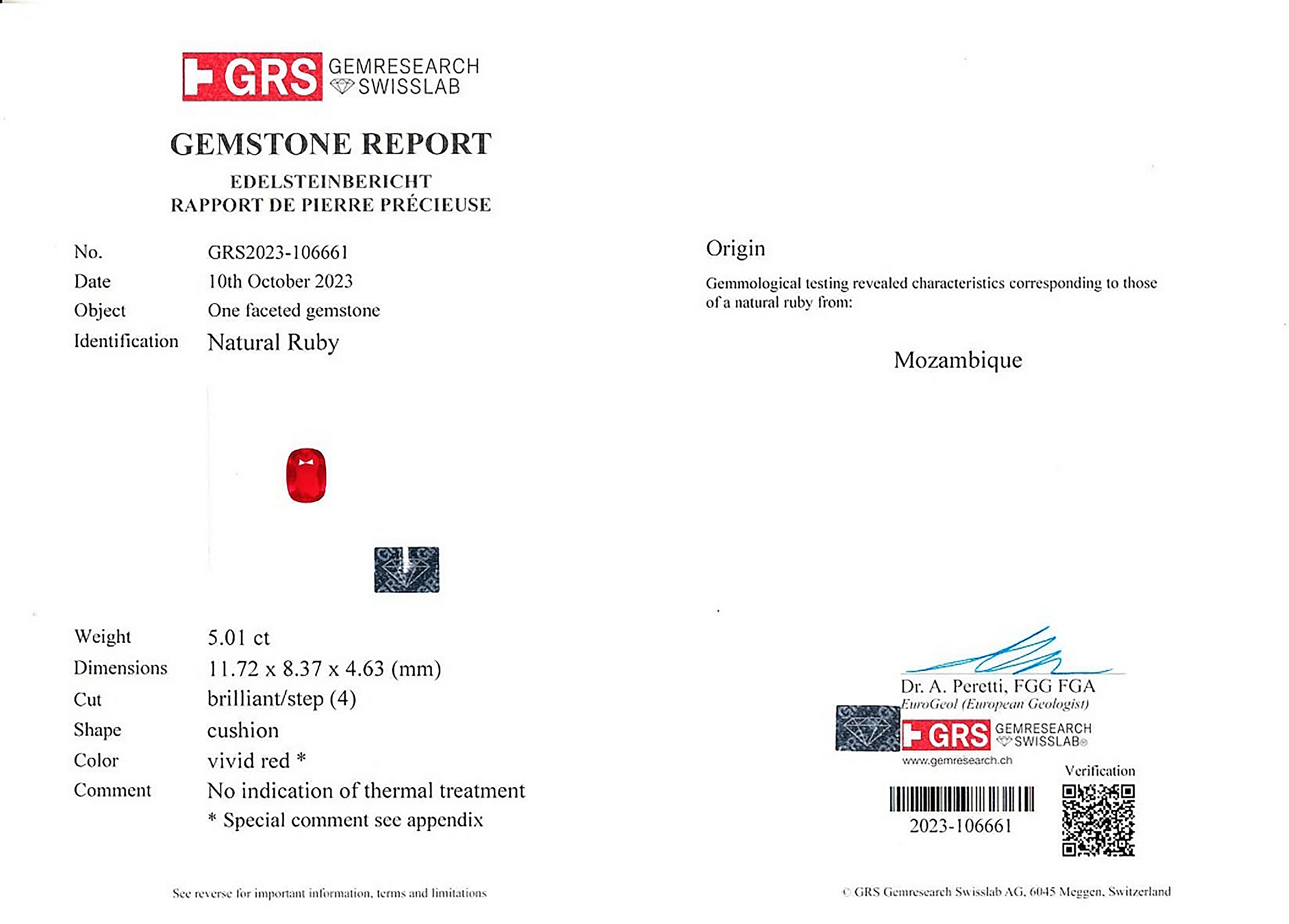 5.01 Ct. Ruby from Mozambique