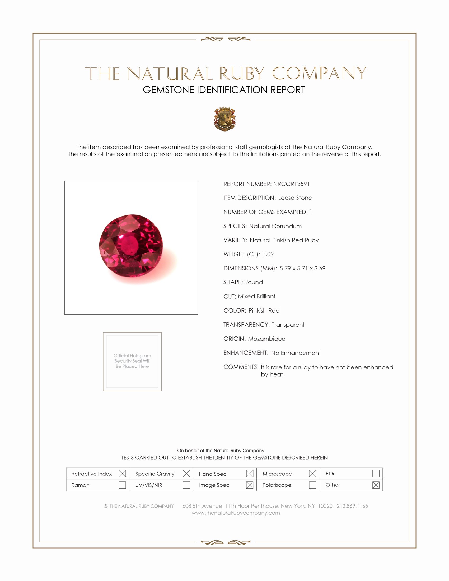 1.09 Ct. Ruby from Mozambique