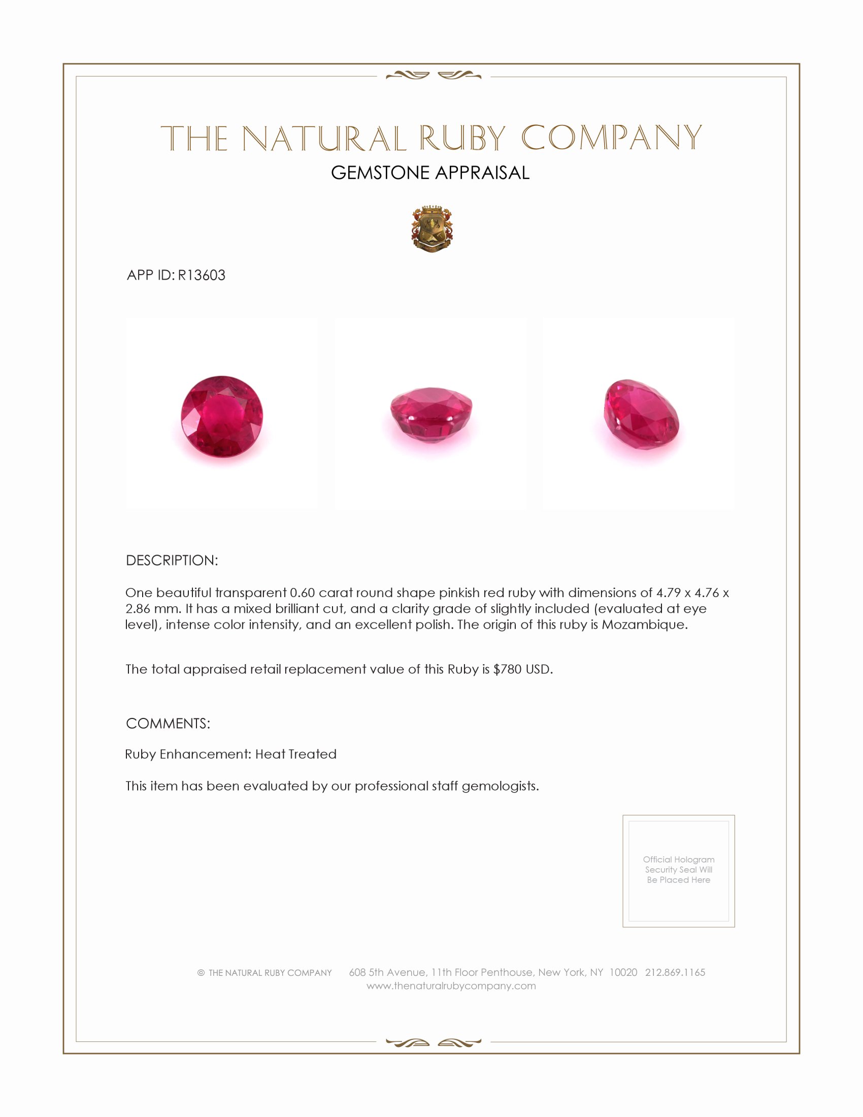 0.60 Ct. Ruby from Mozambique