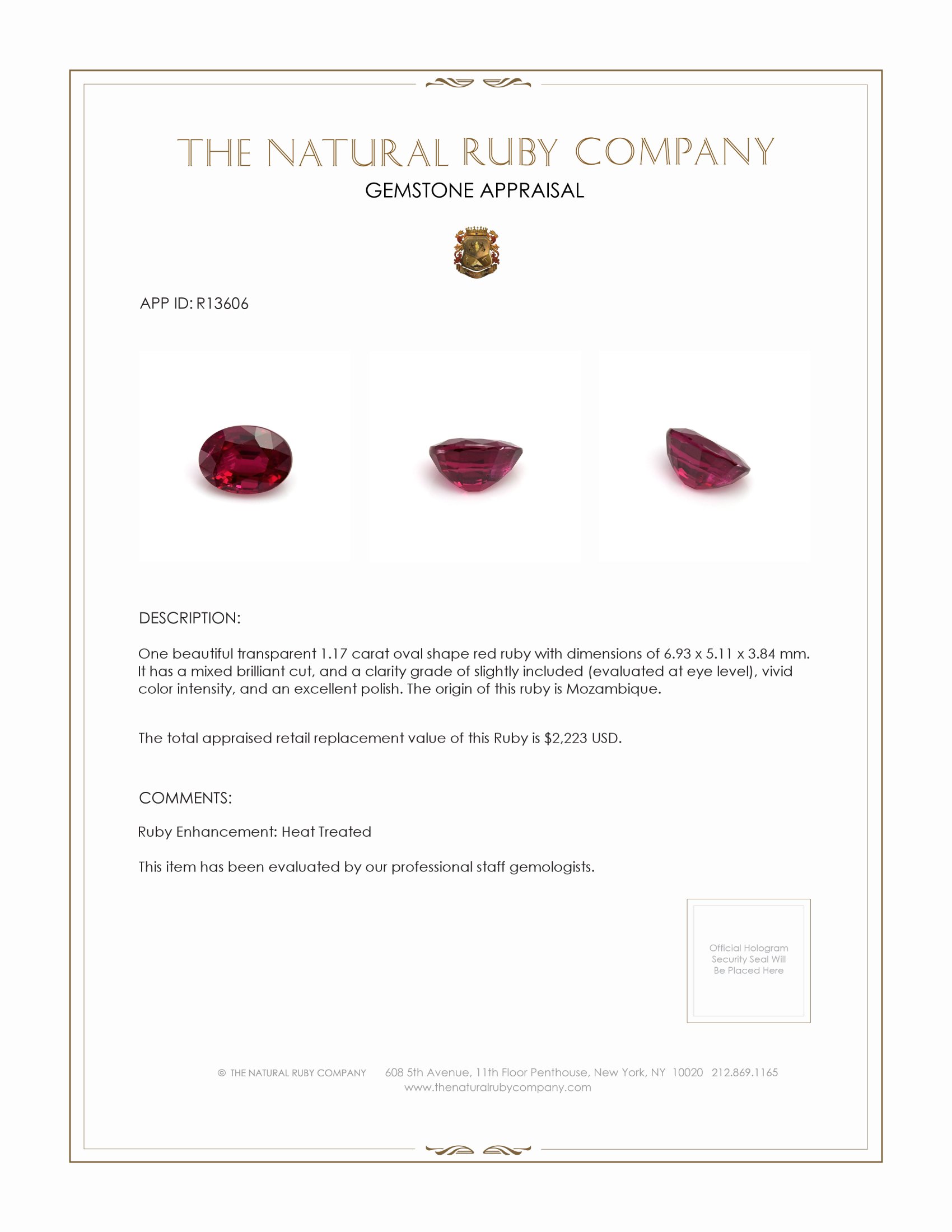 1.17 Ct. Ruby from Mozambique