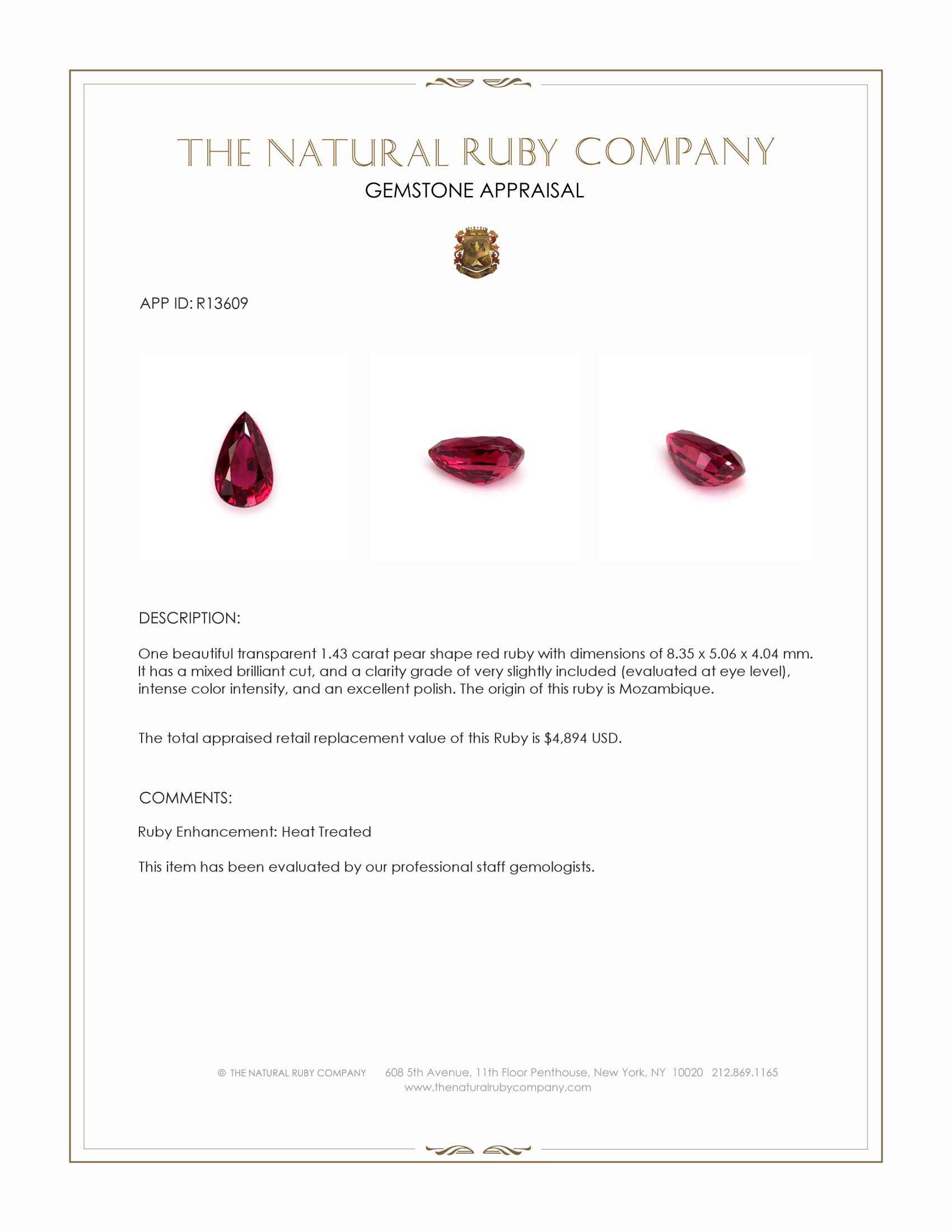 1.43 Ct. Ruby from Mozambique