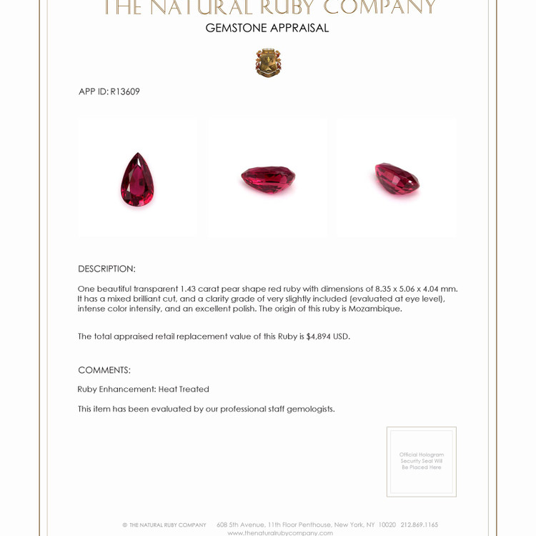 1.43 Ct. Ruby from Mozambique