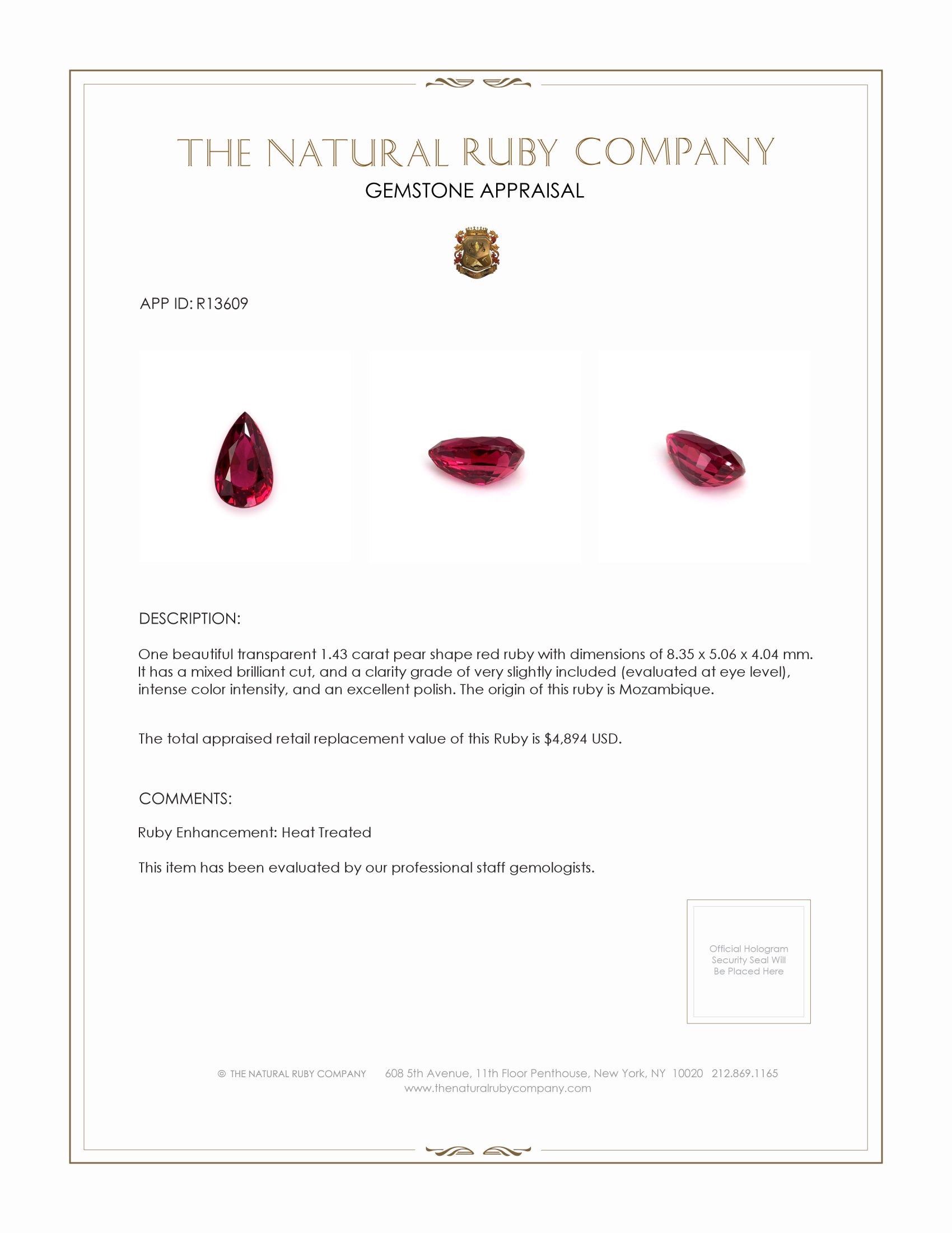 1.43 Ct. Ruby from Mozambique