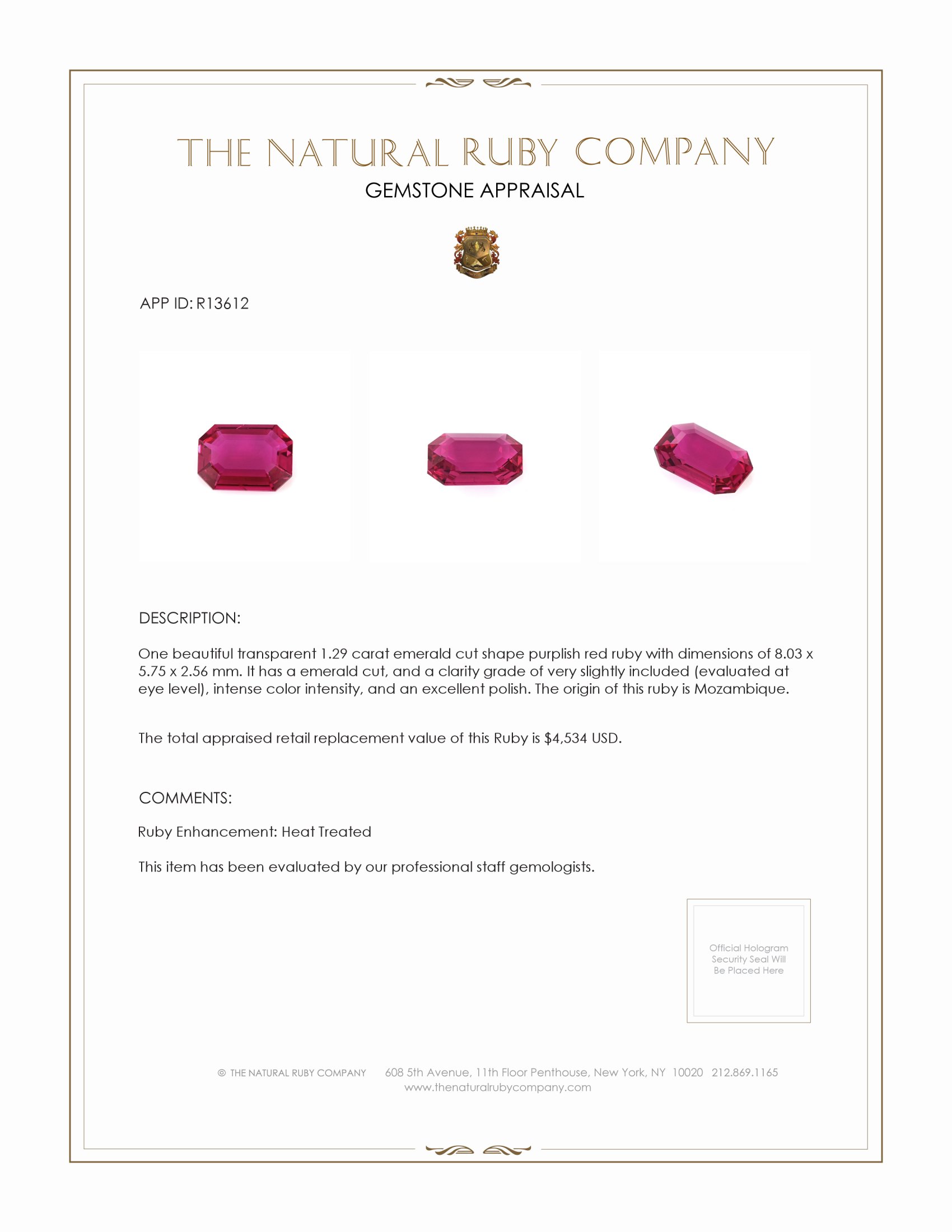 1.29 Ct. Ruby from Mozambique