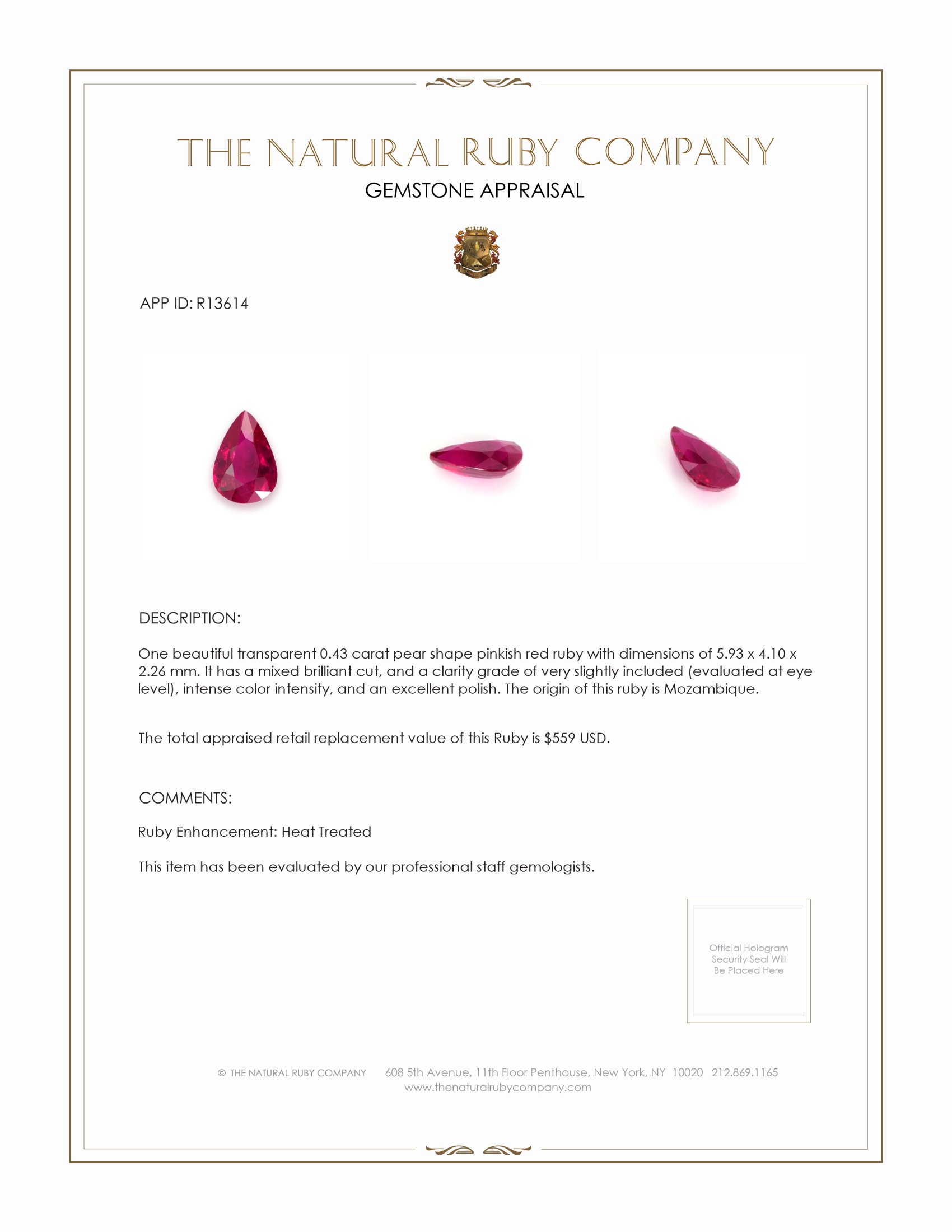 0.43 Ct. Ruby from Mozambique