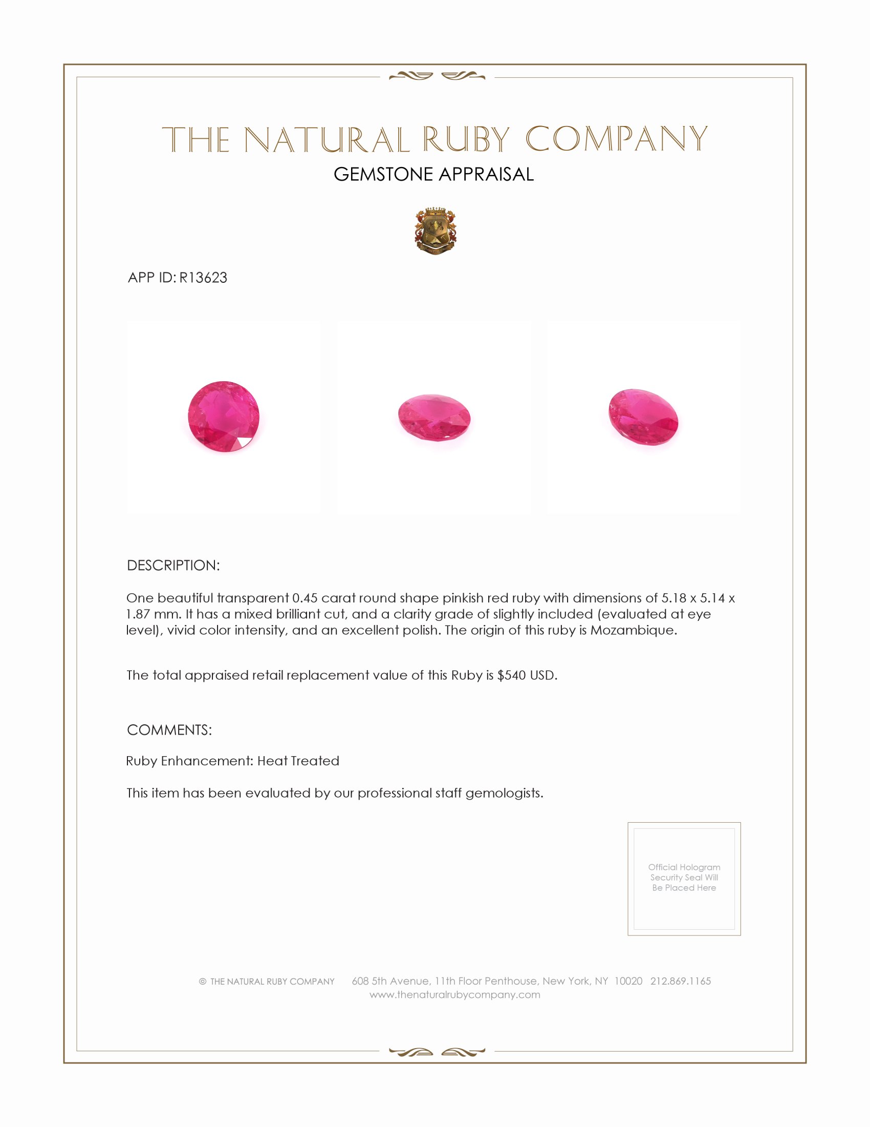 0.45 Ct. Ruby from Mozambique