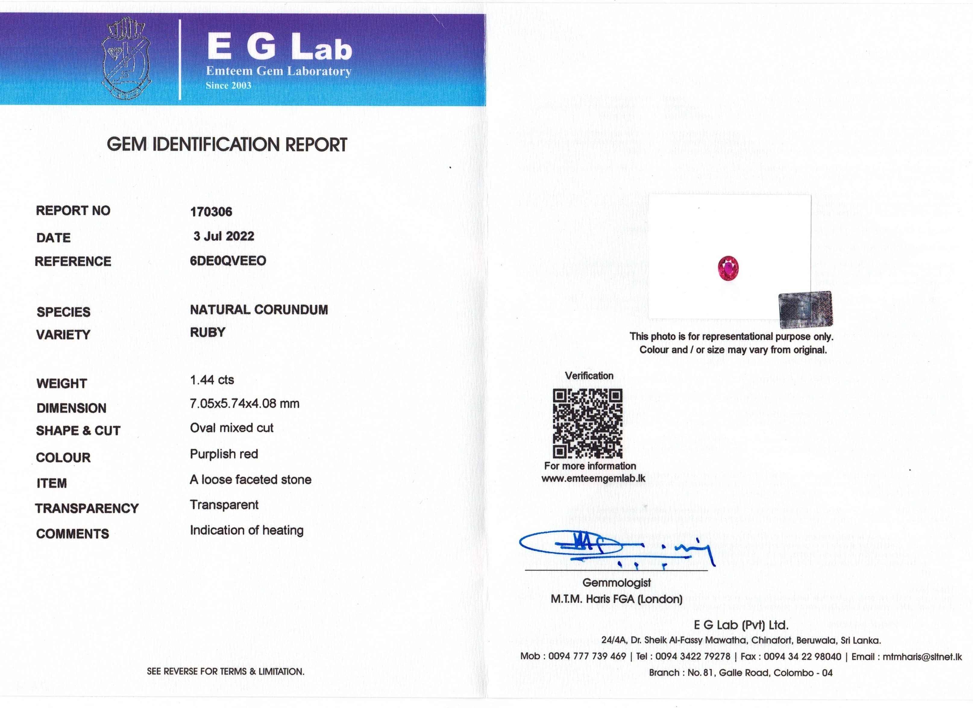 1.44 Ct. Ruby from Mozambique