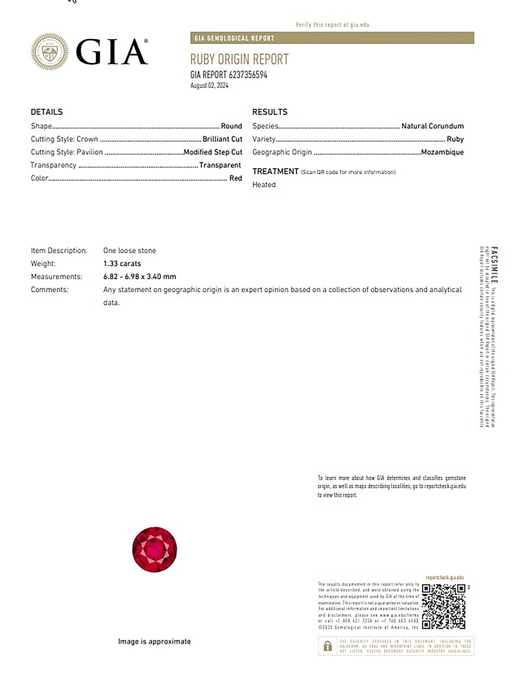 1.33 Ct. Ruby from Mozambique