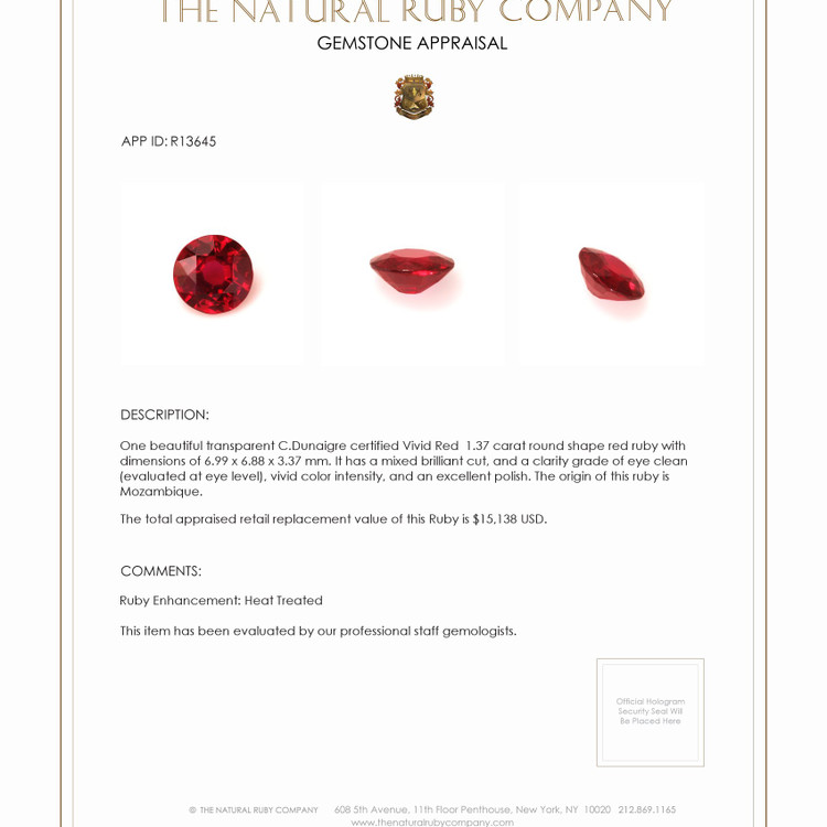 1.37 Ct. Ruby from Mozambique