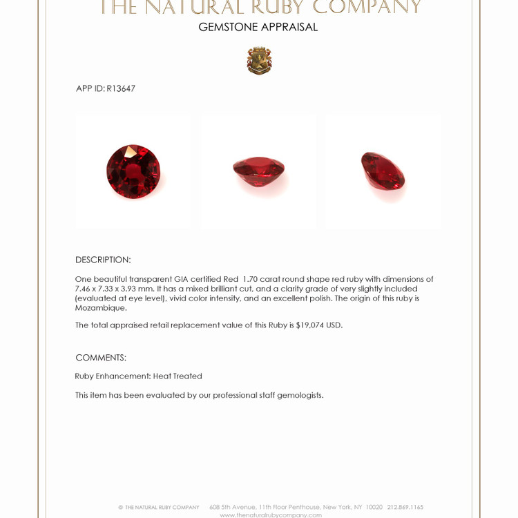 1.70 Ct. Ruby from Mozambique