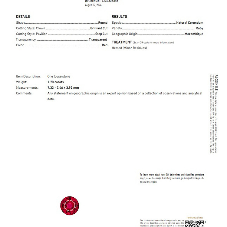 1.70 Ct. Ruby from Mozambique