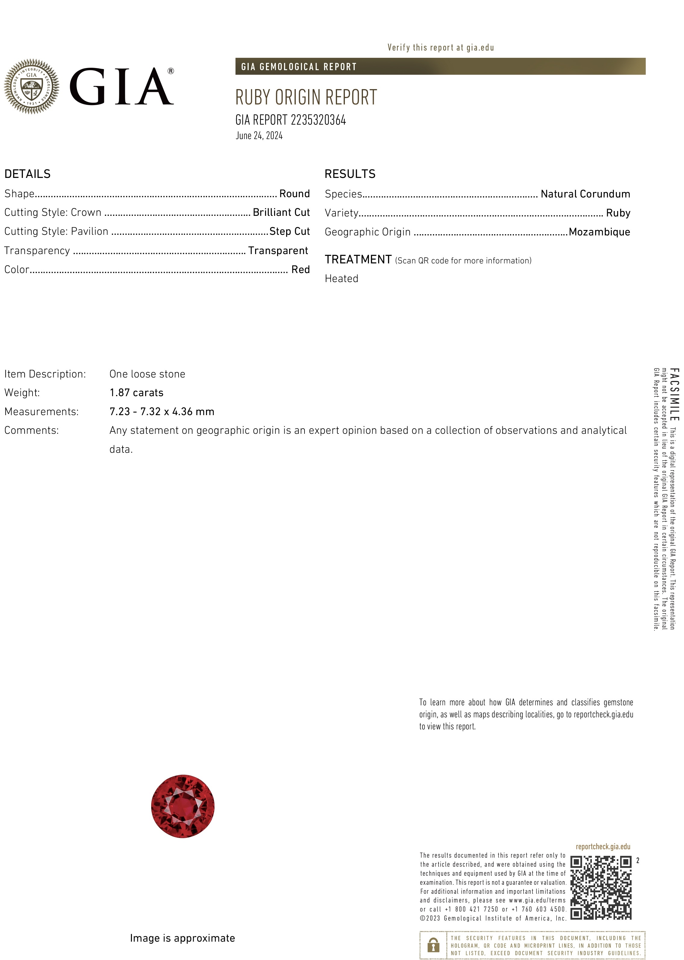 1.88 Ct. Ruby from Mozambique