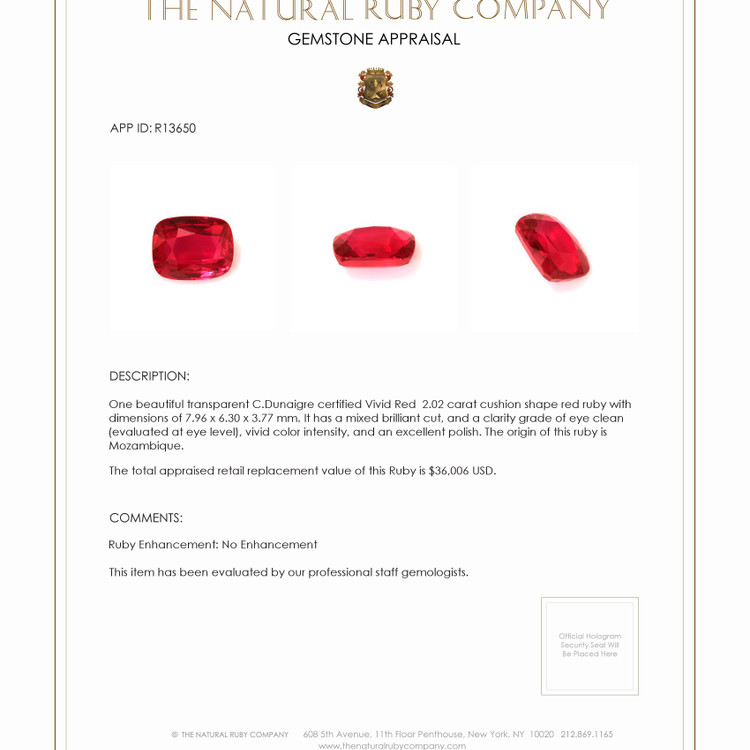 2.02 Ct. Ruby from Mozambique