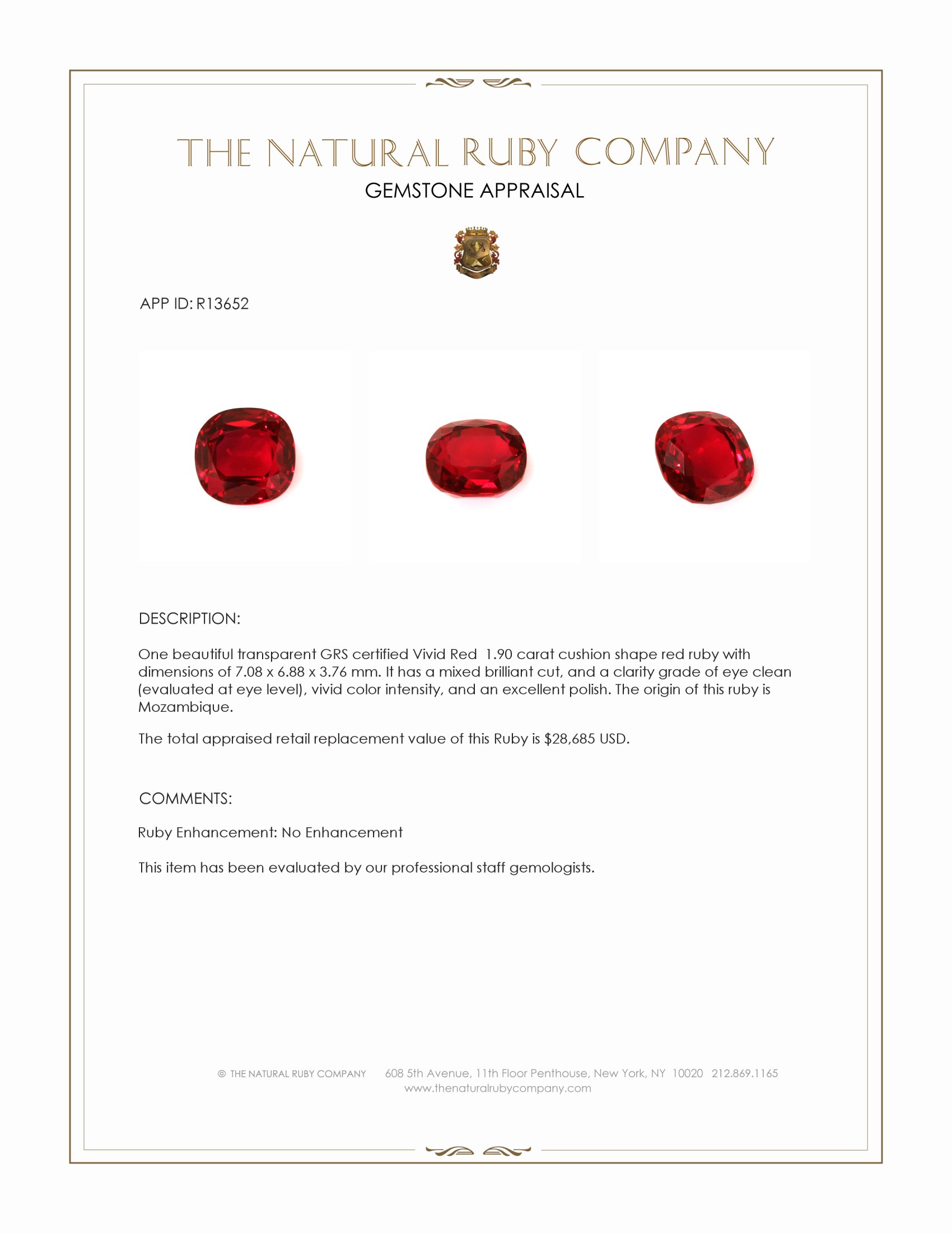 1.90 Ct. Ruby from Mozambique