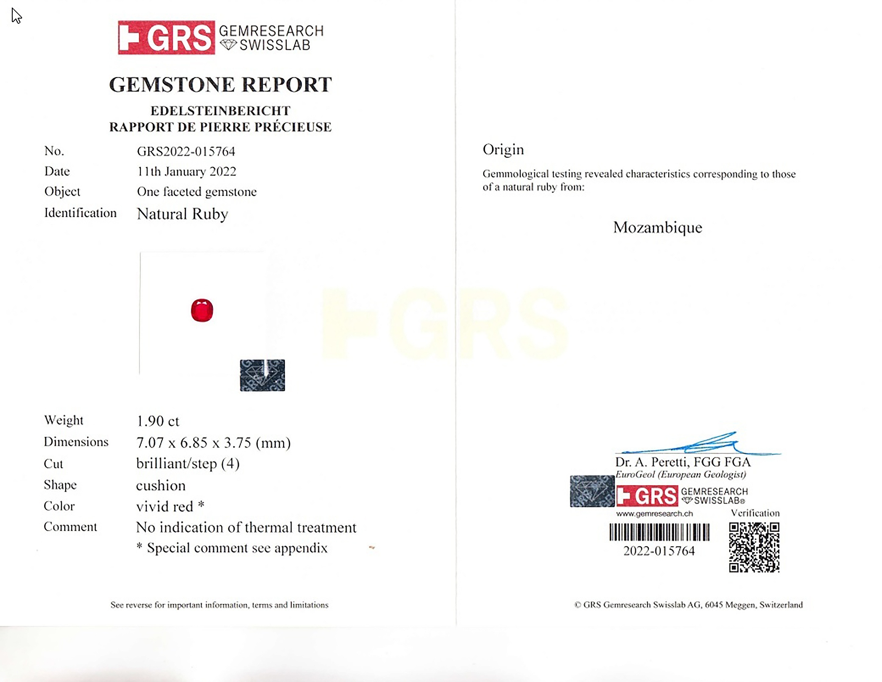 1.90 Ct. Ruby from Mozambique